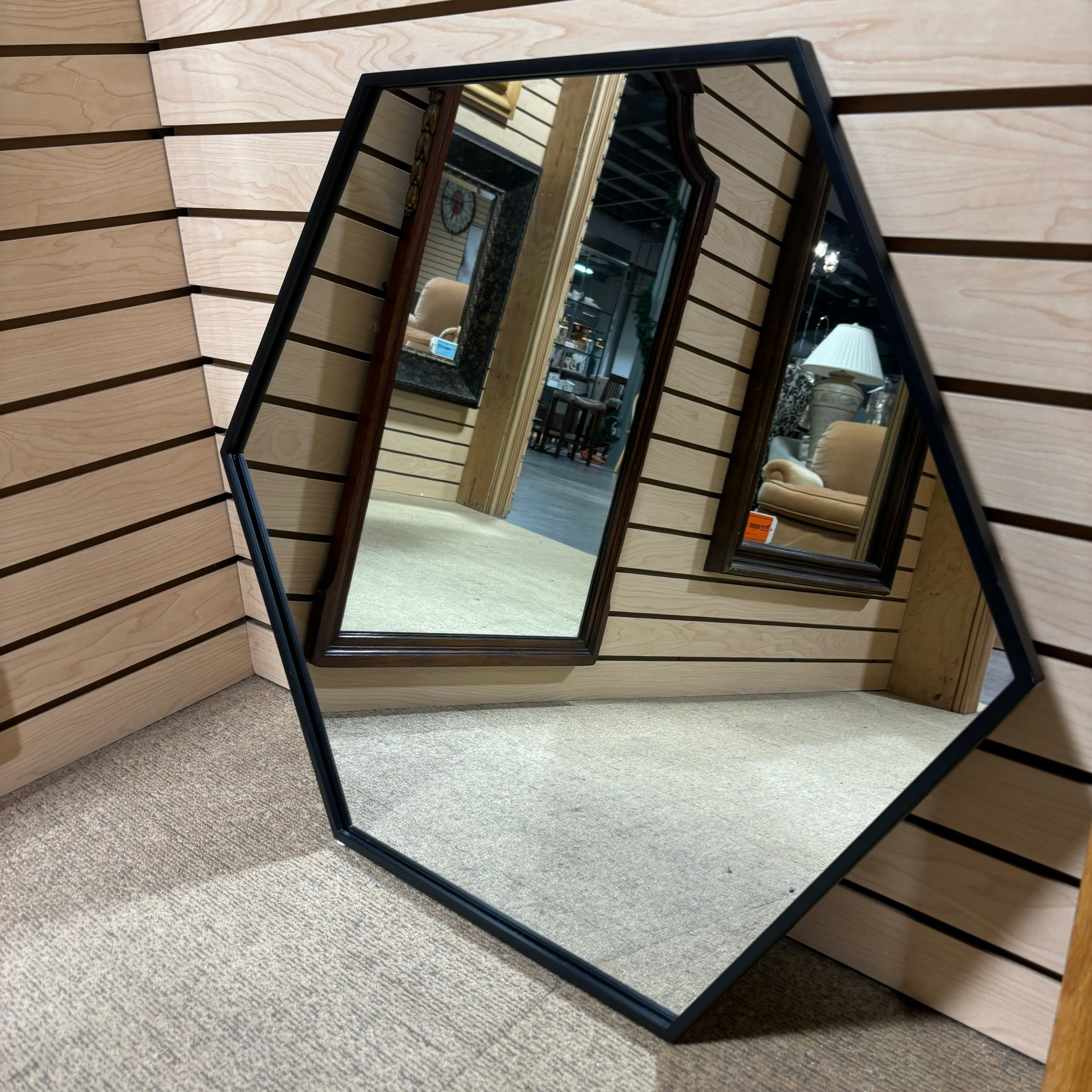 Black Framed Hexagonal Mirror 30"x 26"