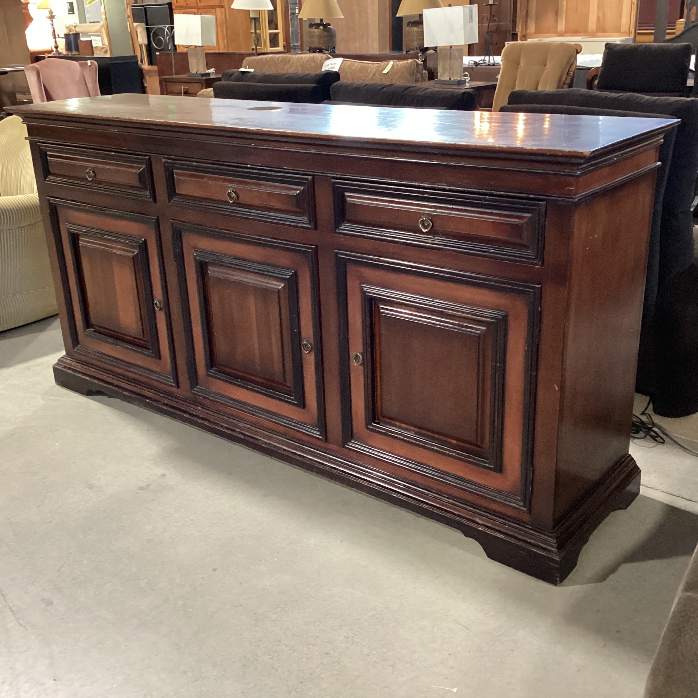 South Cone Dark Finish 3 Drawer 3 Door Credenza 84.5"x 21"x 41.5"