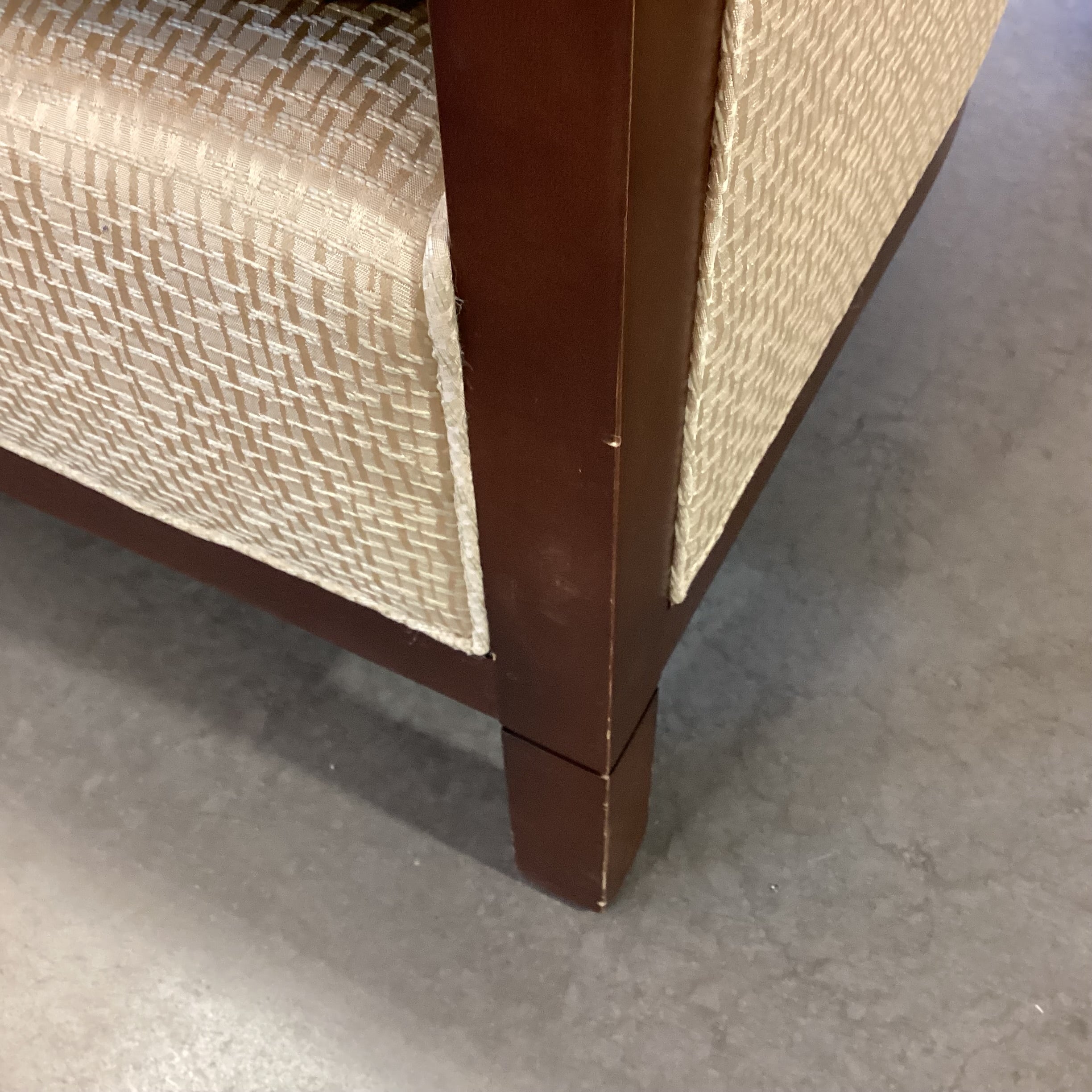 Baker Furniture Golden Silky Woven with Button Tufting Half Moon Chair 36"x 31"x 30.5"