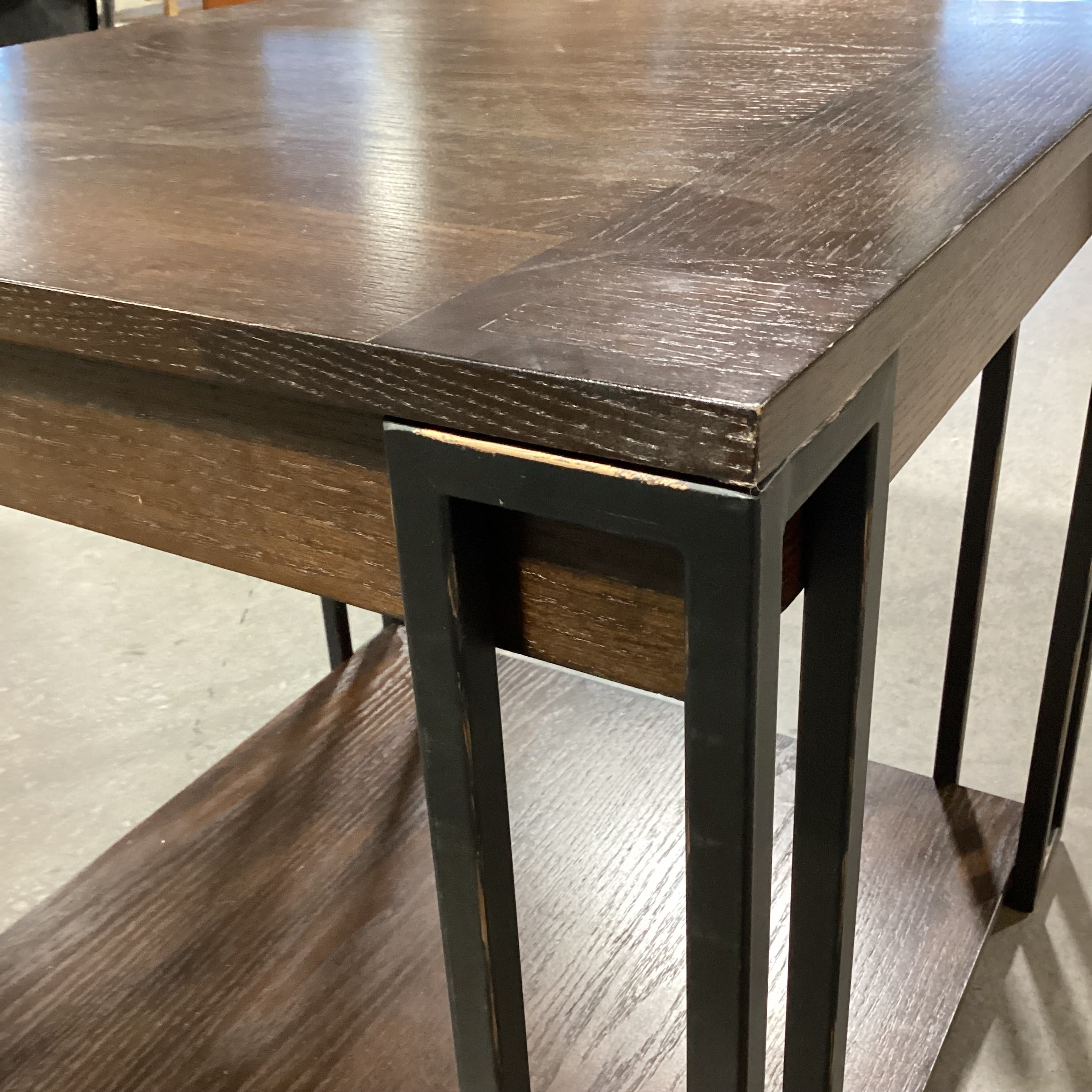 Dark Finish Wood and Metal with Bottom Shelf End Table 26"x 26"x 24"