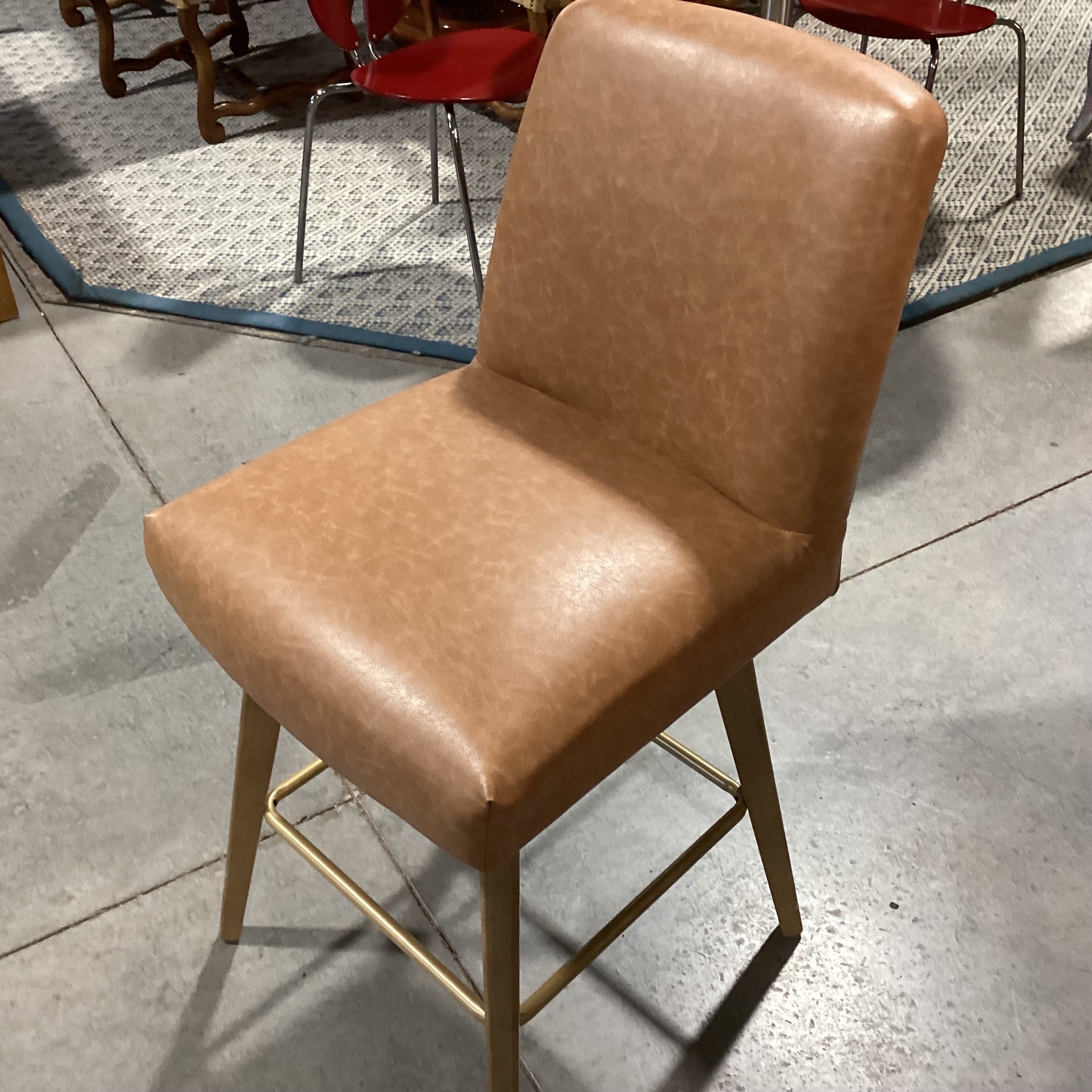 Faux Leather & Light Wood Swivel Barstool 26"