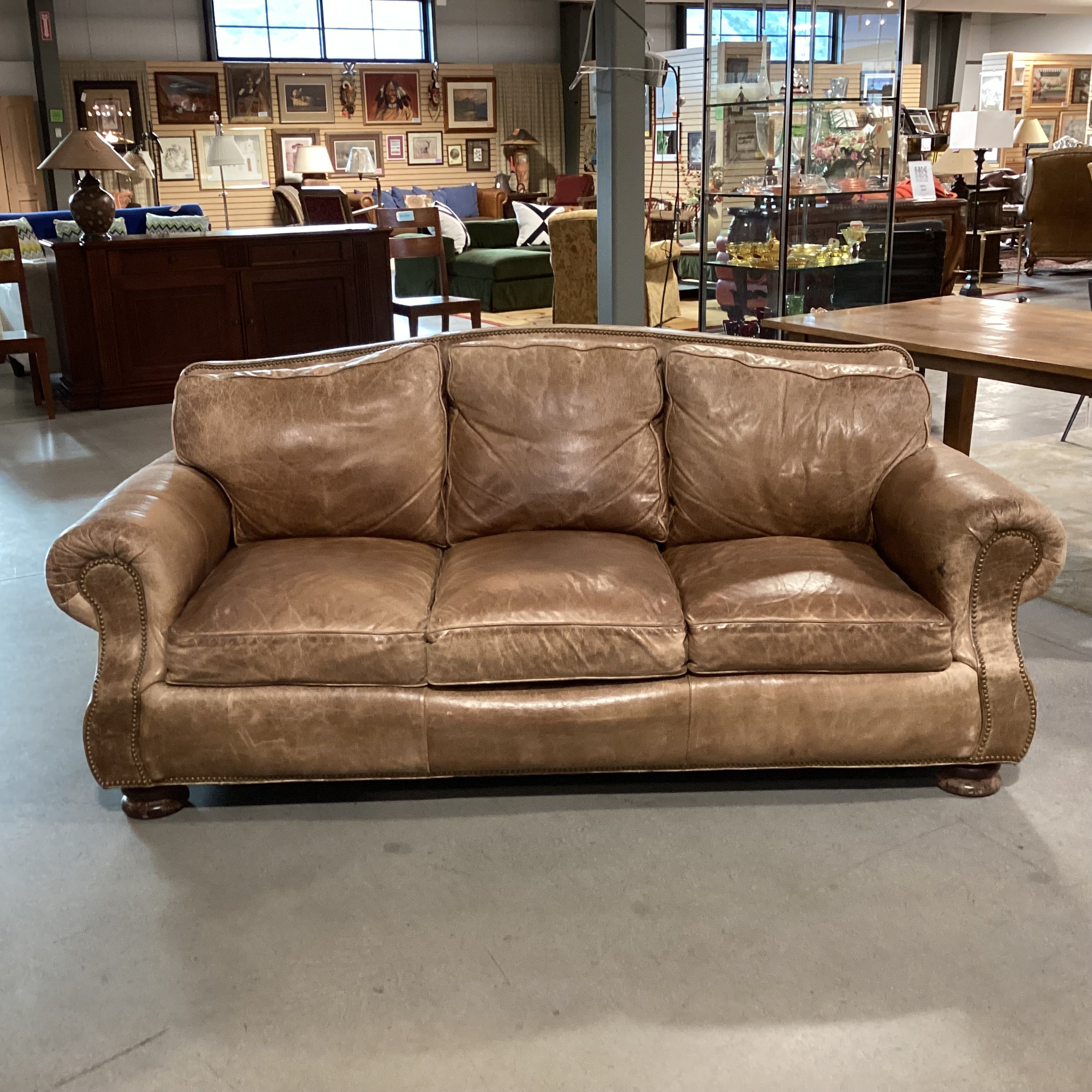 Leather Nailhead Arch Back Roll Arm Sofa 87"x 41"x 36"