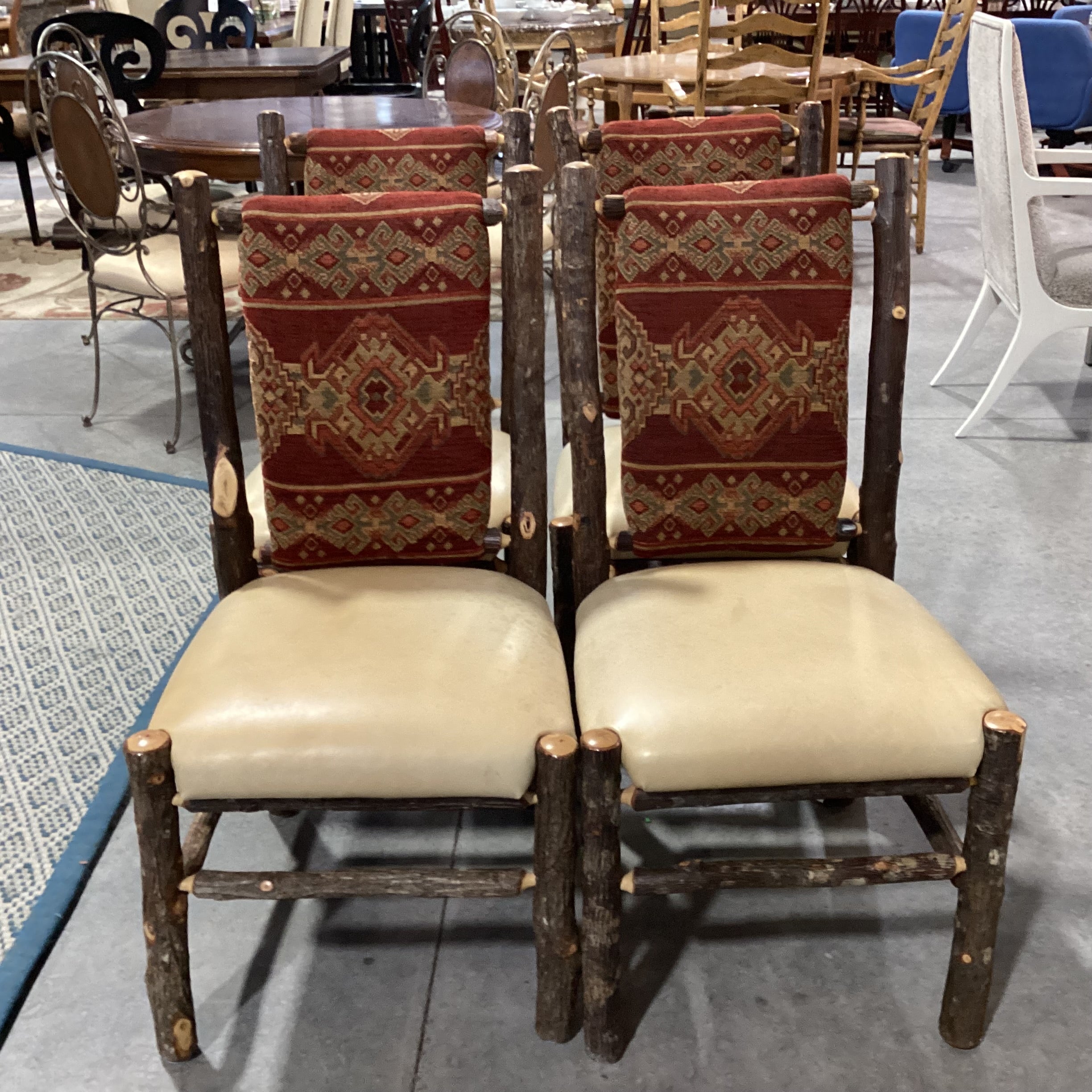 SET of 4 Hickory Log Leather & Uphostered Dining Chairs 20"x 20"x 40"