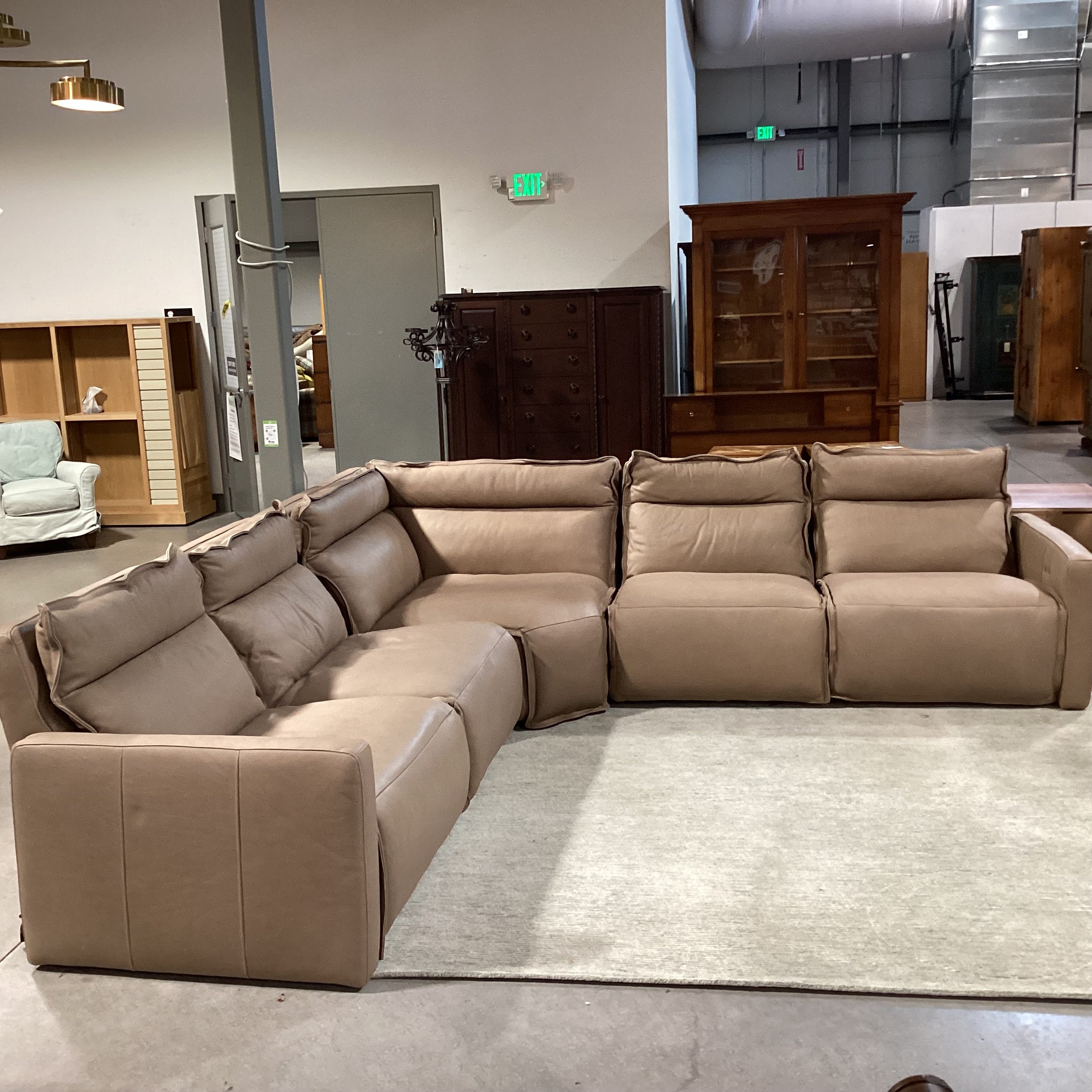 Arhaus Rowland Lanie Taupe Leather 5 Piece Power Reclining Sectional 126"x 126"x 43"x 36"