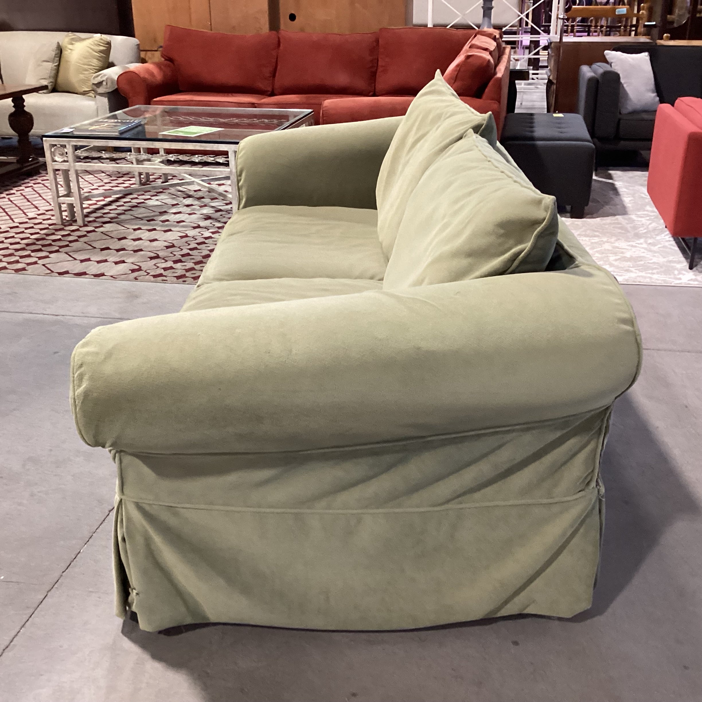 Rowe Furniture Green Plush Slipcovered Sofa 92"x 38"x 31"