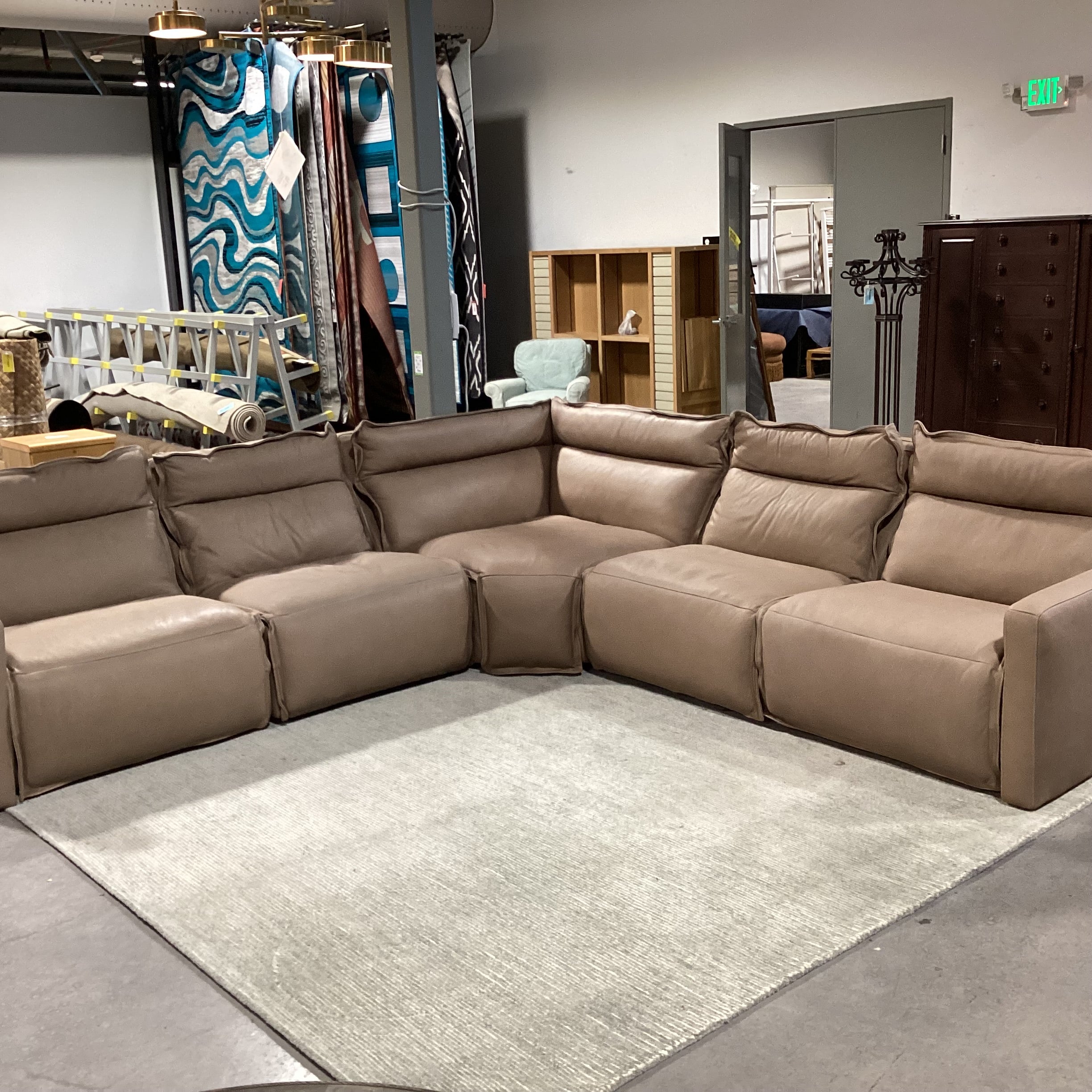 Arhaus Rowland Lanie Taupe Leather 5 Piece Power Reclining Sectional 126"x 126"x 43"x 36"