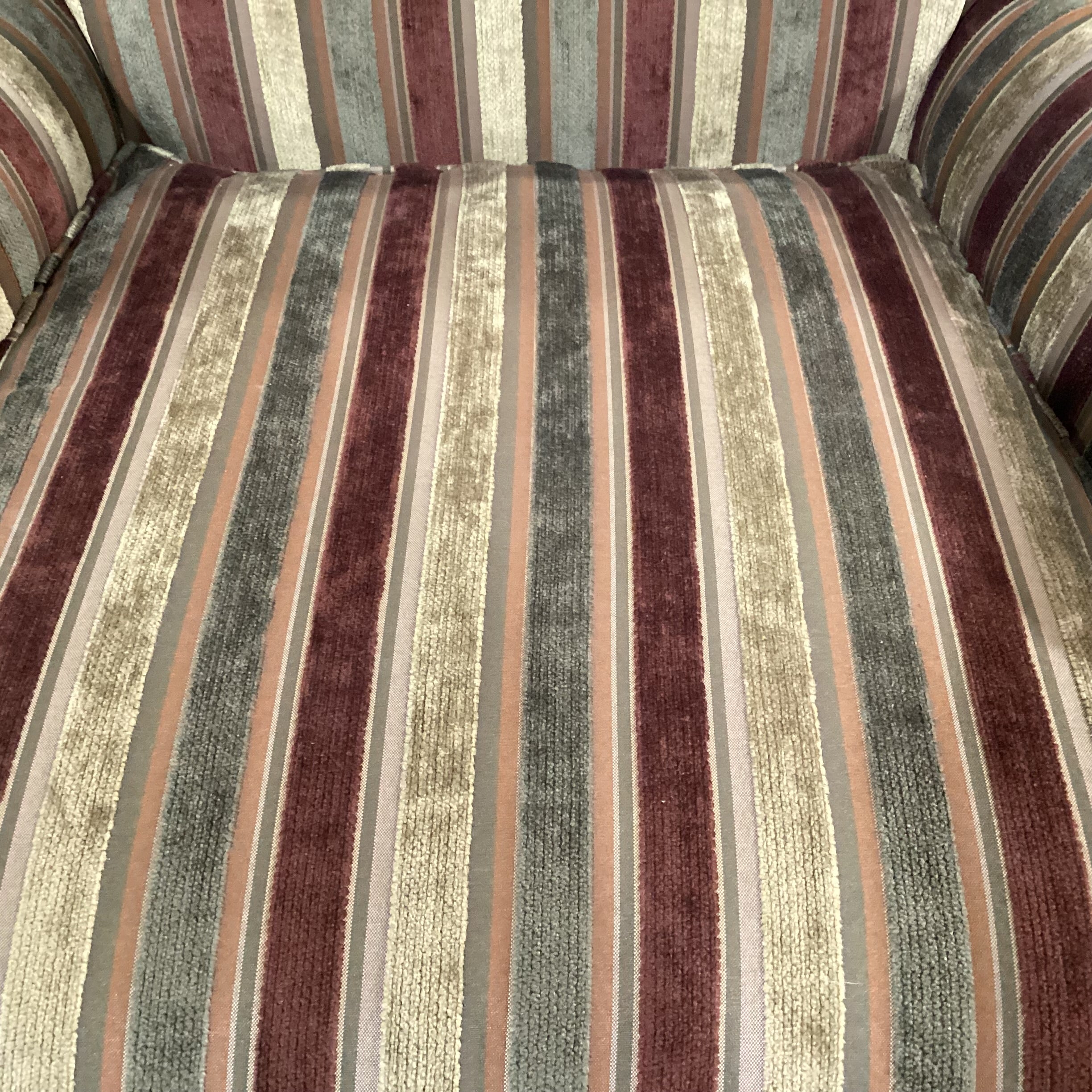 Ethan Allen Gold Rust Olive Upholstered Striped Arm Chair 34"x 35.5"x 36"