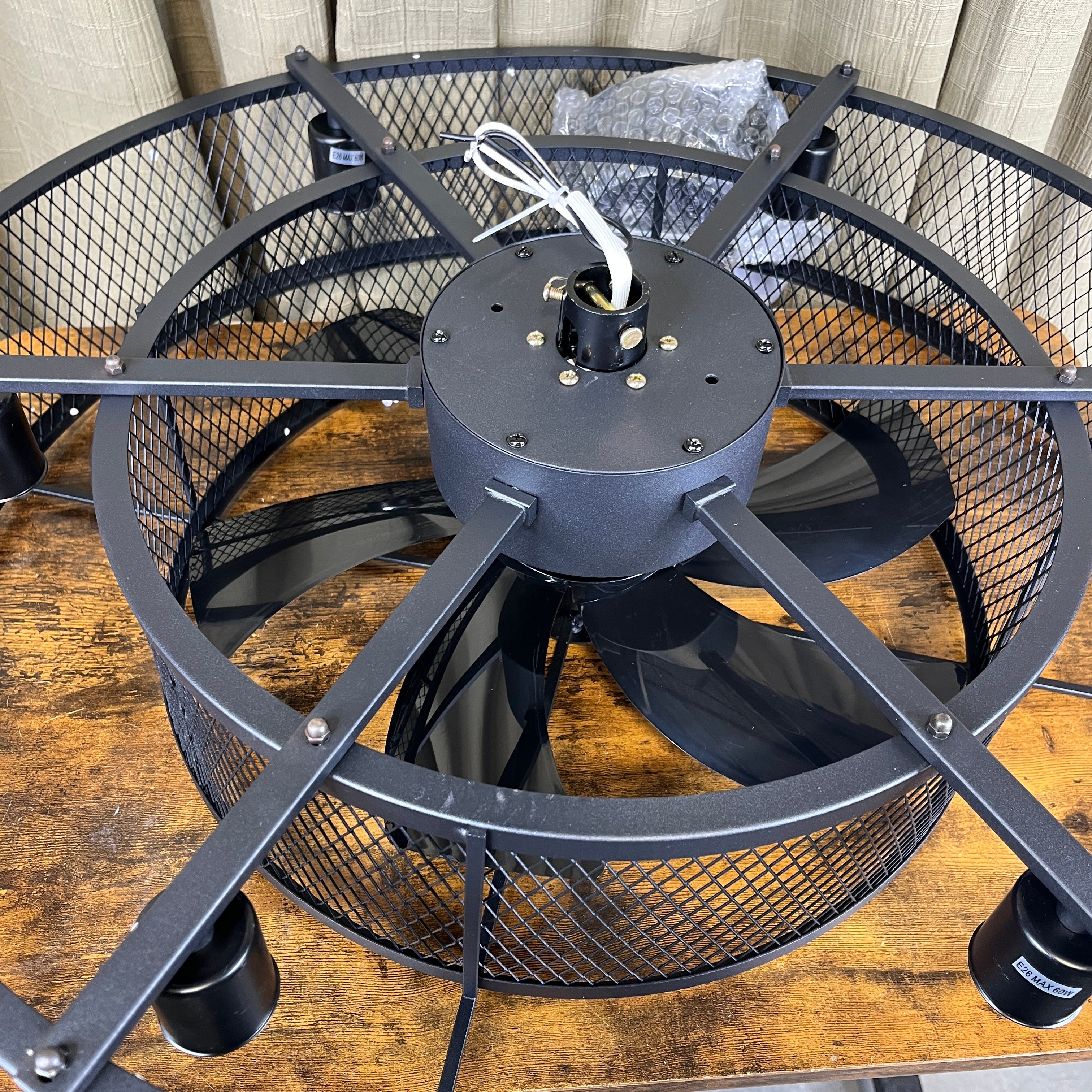 Depuley 6-Light Farmhouse Style Black Metal Cage with Remote Ceiling Fan 26" Diameter x 15"