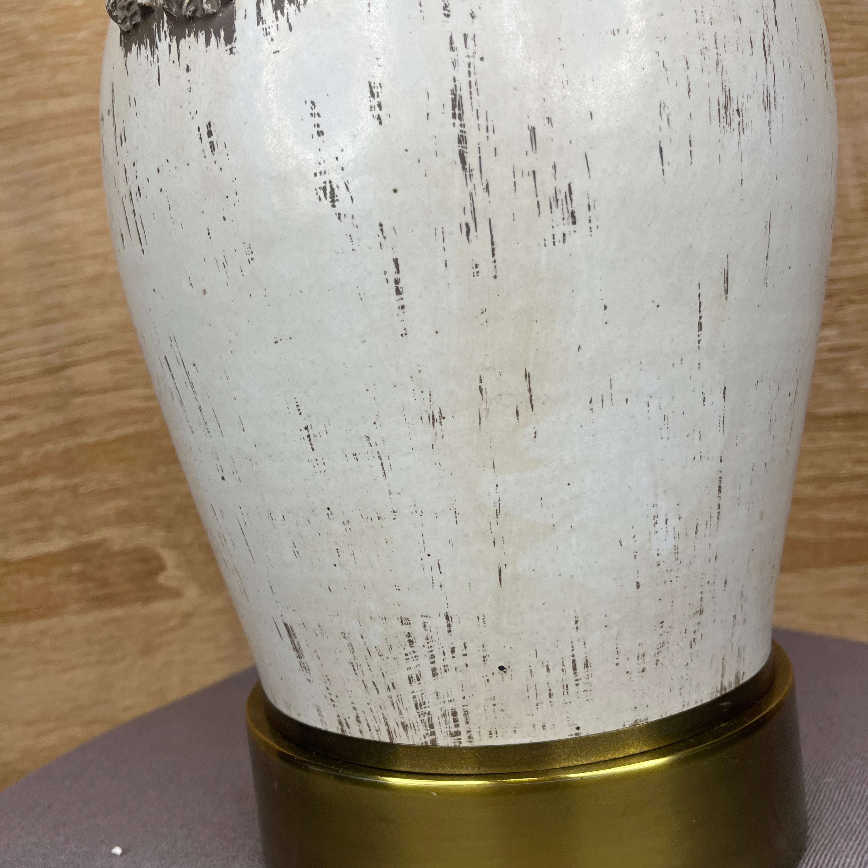 Paul Hanson Style Distressed Rope Pottery Urn and Brass without Shade Table Lamp 10" Diameter x 29"