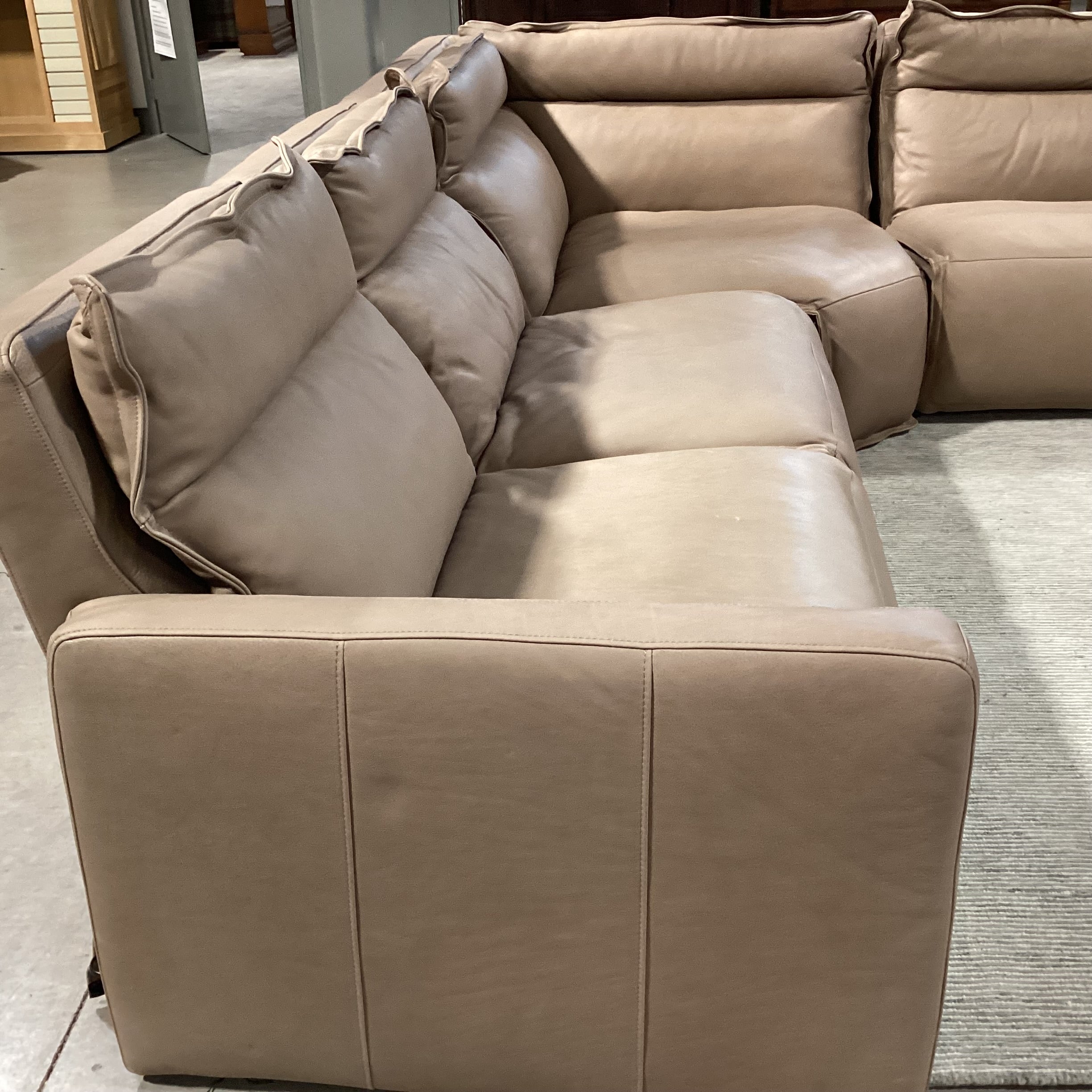 Arhaus Rowland Lanie Taupe Leather 5 Piece Power Reclining Sectional 126"x 126"x 43"x 36"