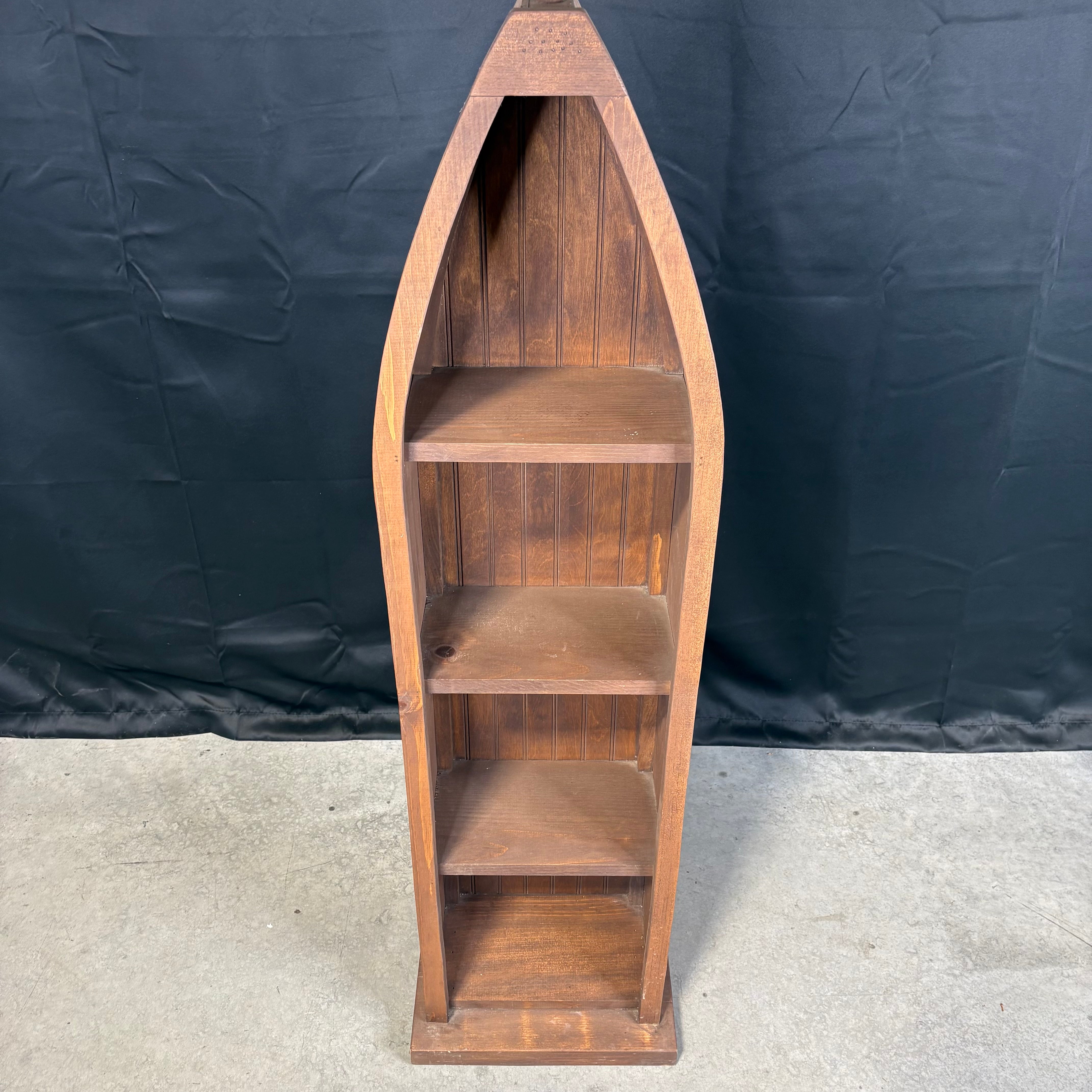 Black Forest Style Wood Canoe Bookcase with Fish Painted Shade Floor Lamp 22” Diameter @ Shade x 61”