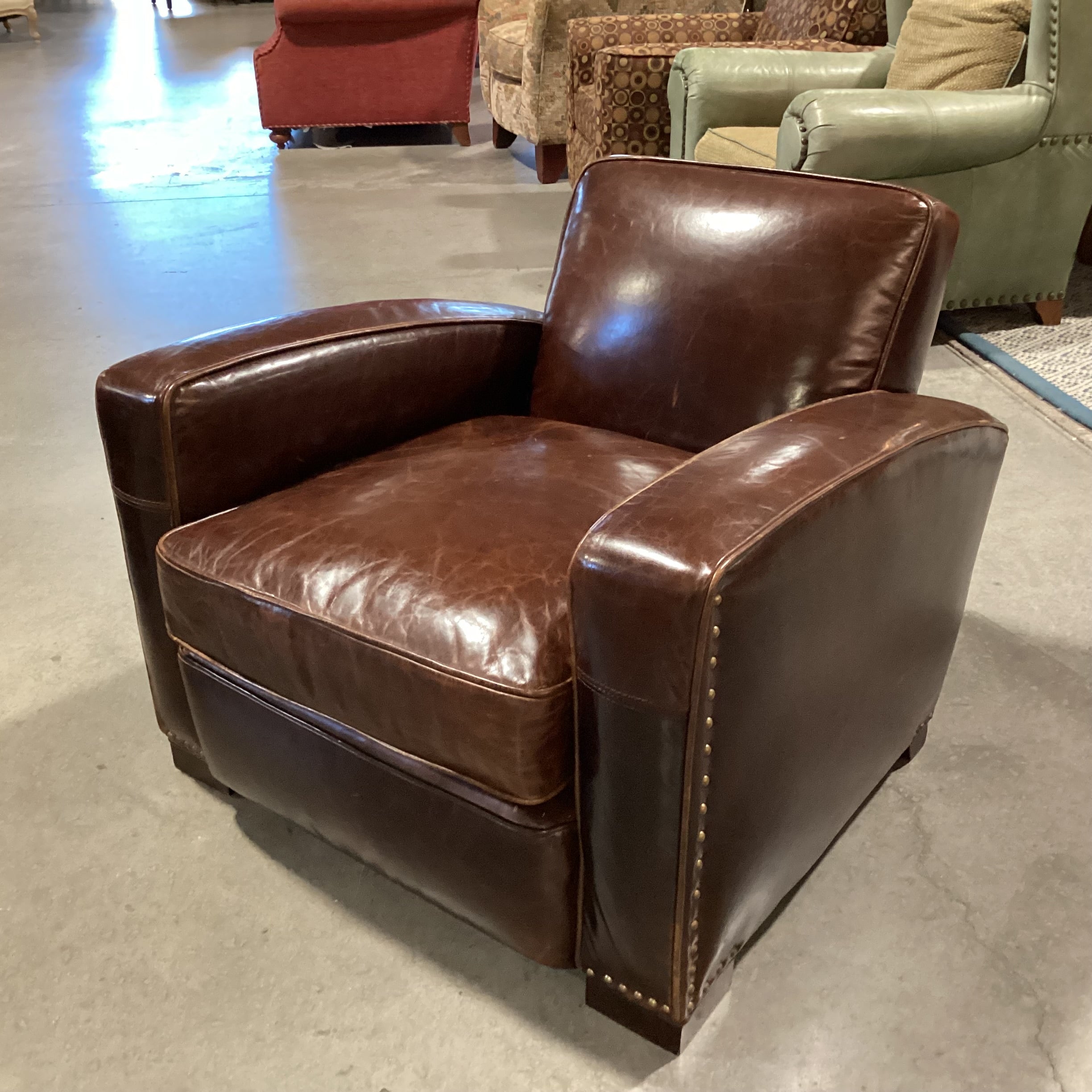 Restoration Hardware Distressed Leather Nailhead Club Chair 34"x 36"x 28"