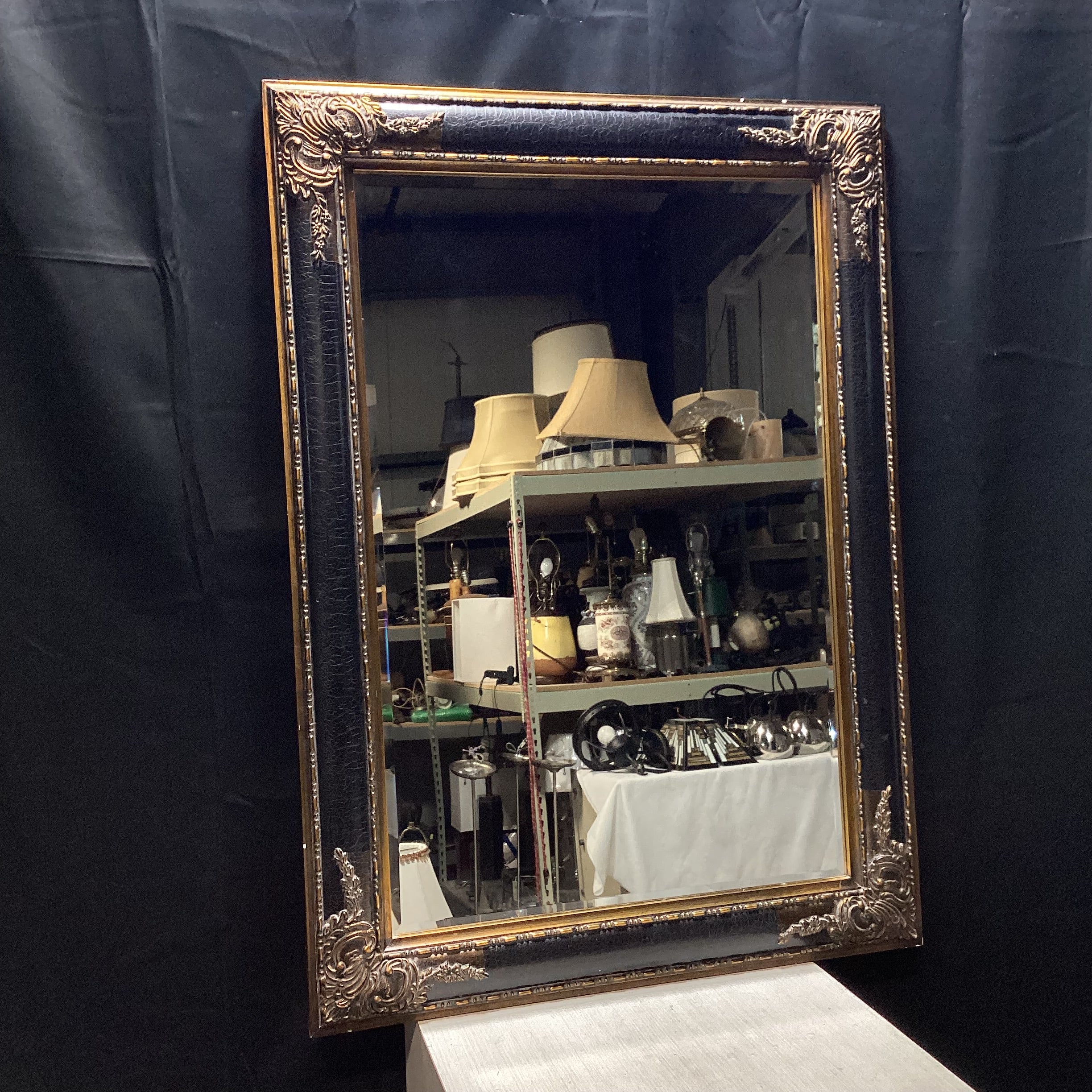 Vintage Bevelled Edge Ornate Gold And Black Wall Mirror 31" x 43"