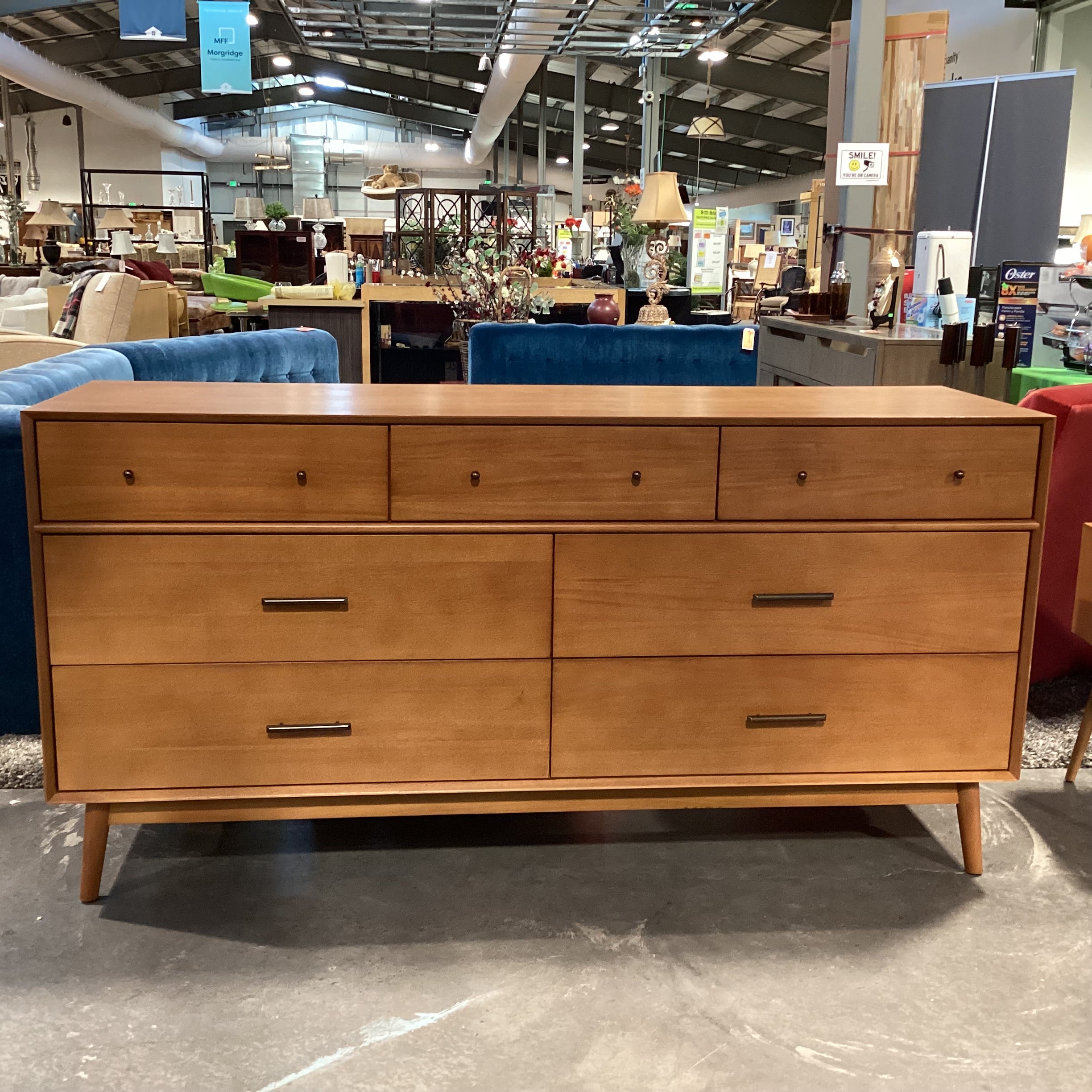Williams Sonoma Mid Century Style Wood 7 Drawer Dresser 72"x 21"x 36"