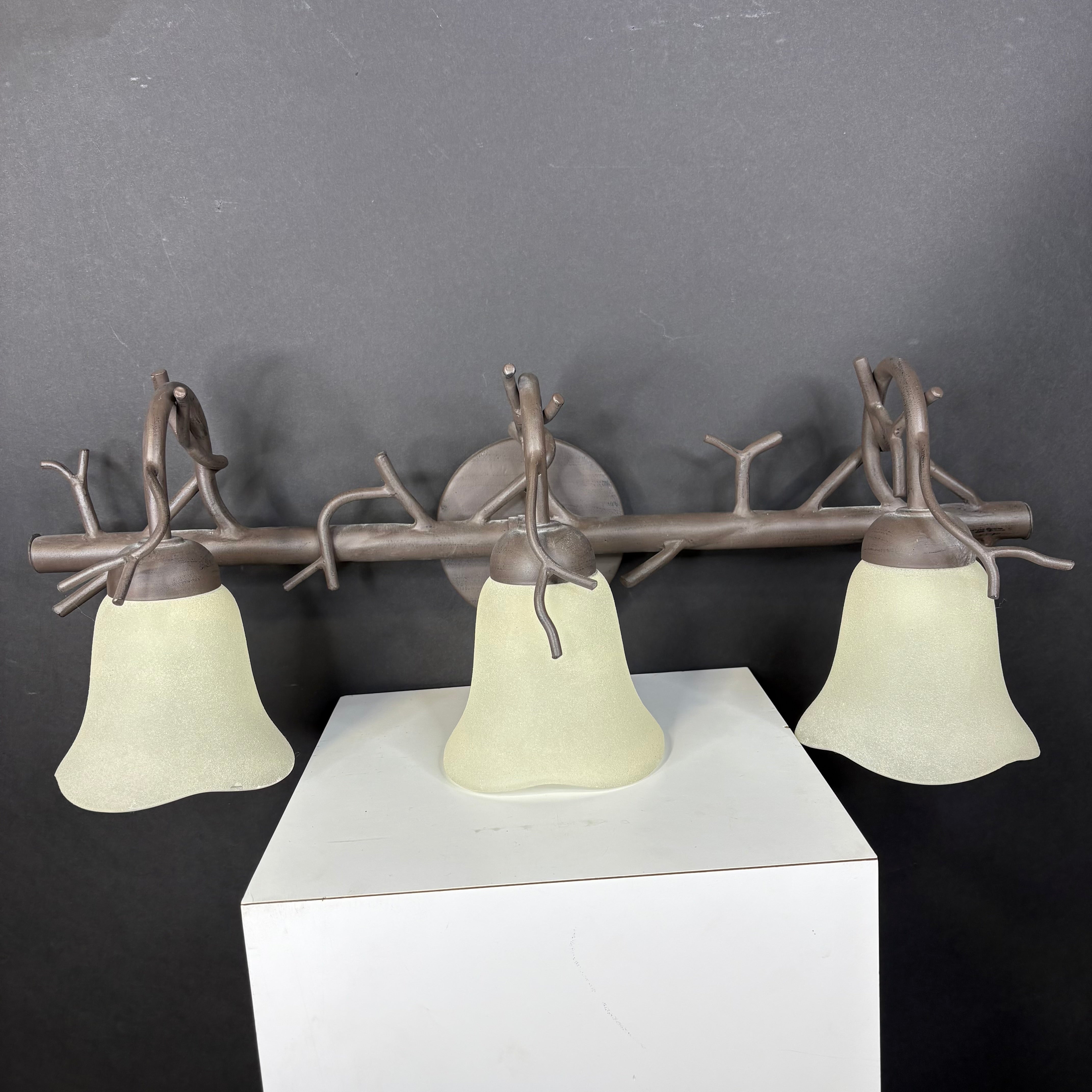 Kalco Lighting 3-Light Brown Bark Finish Metal with Piastra Glass Shades Vanity Wall Sconce 27”x 10”x 8”