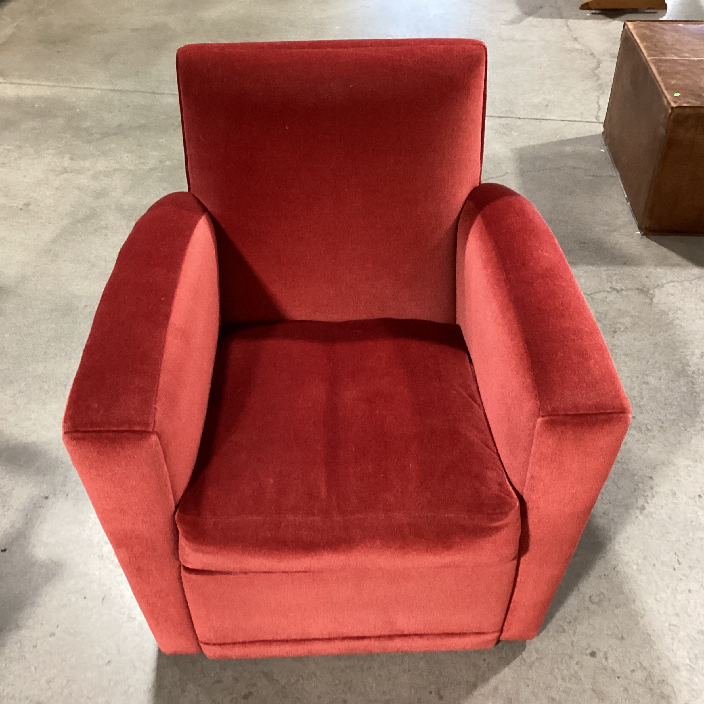 Art Deco Style Red Mohair Swivel Down Mix Chair 34"x 34"x 35"