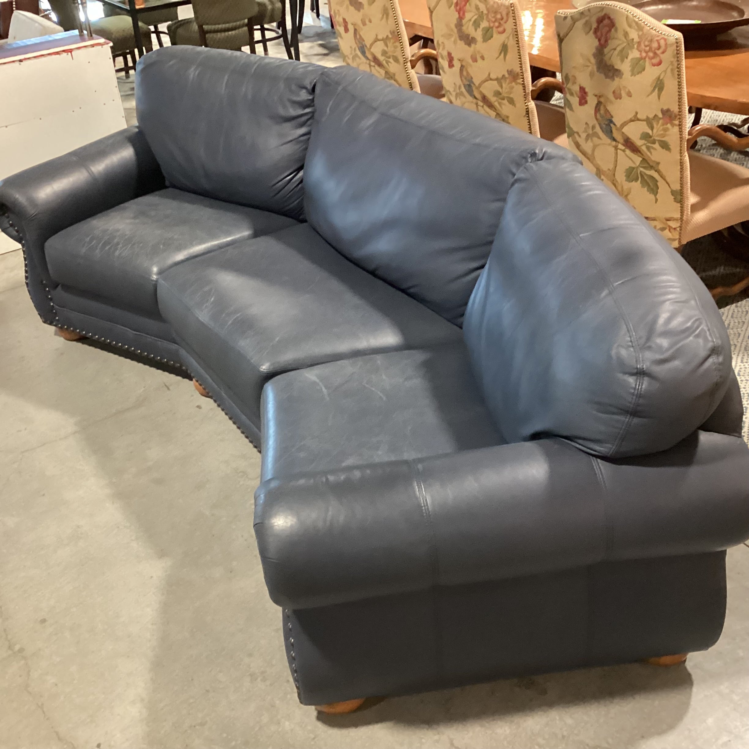 Creative Leather Furniture HighPoint Collection Angled Navy Leather Nailhead Sofa 120"x 54"x 36"