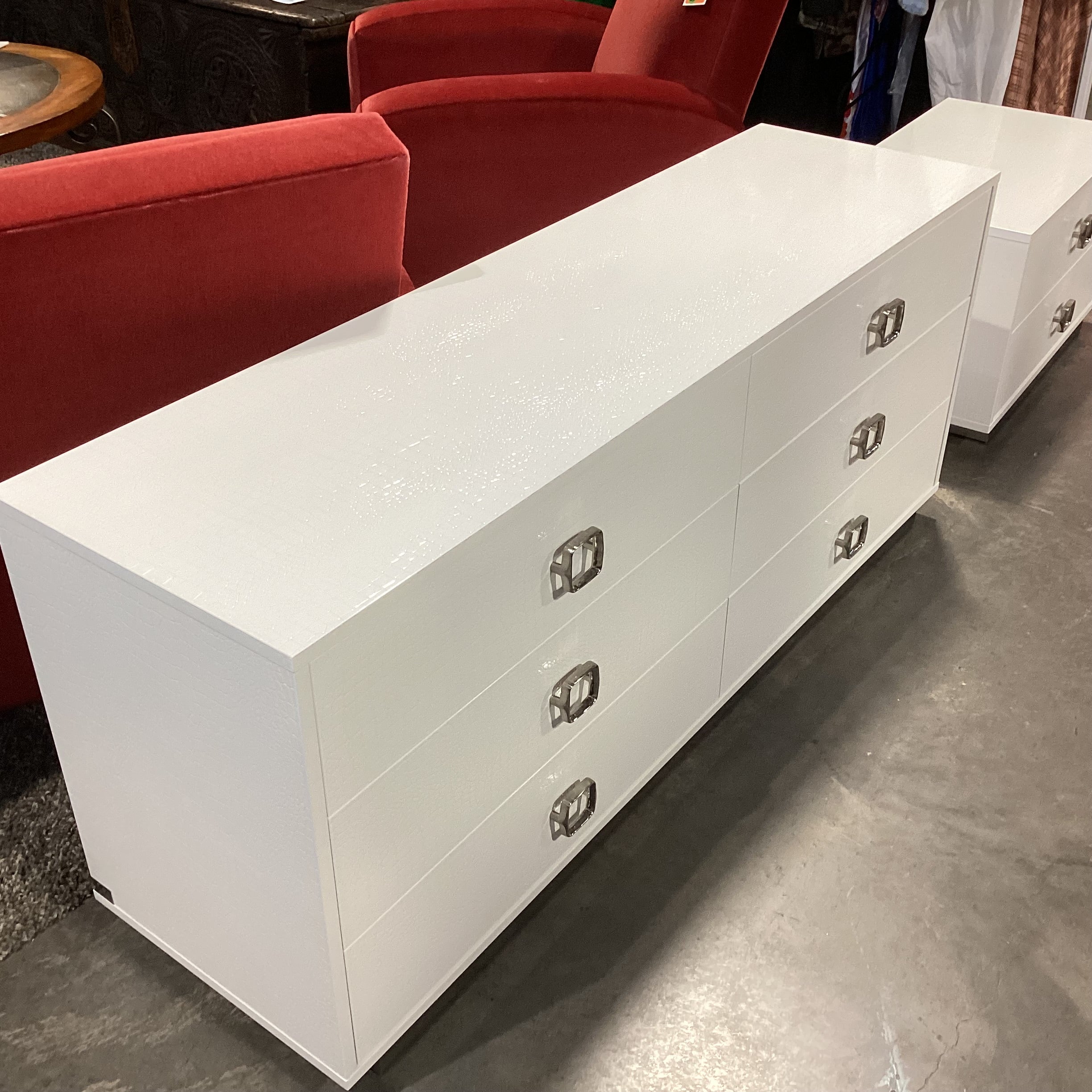 A&X Casa Milano White Croc Style Faux Leather 6 Drawer Dresser 63"x 19"x 26.5"