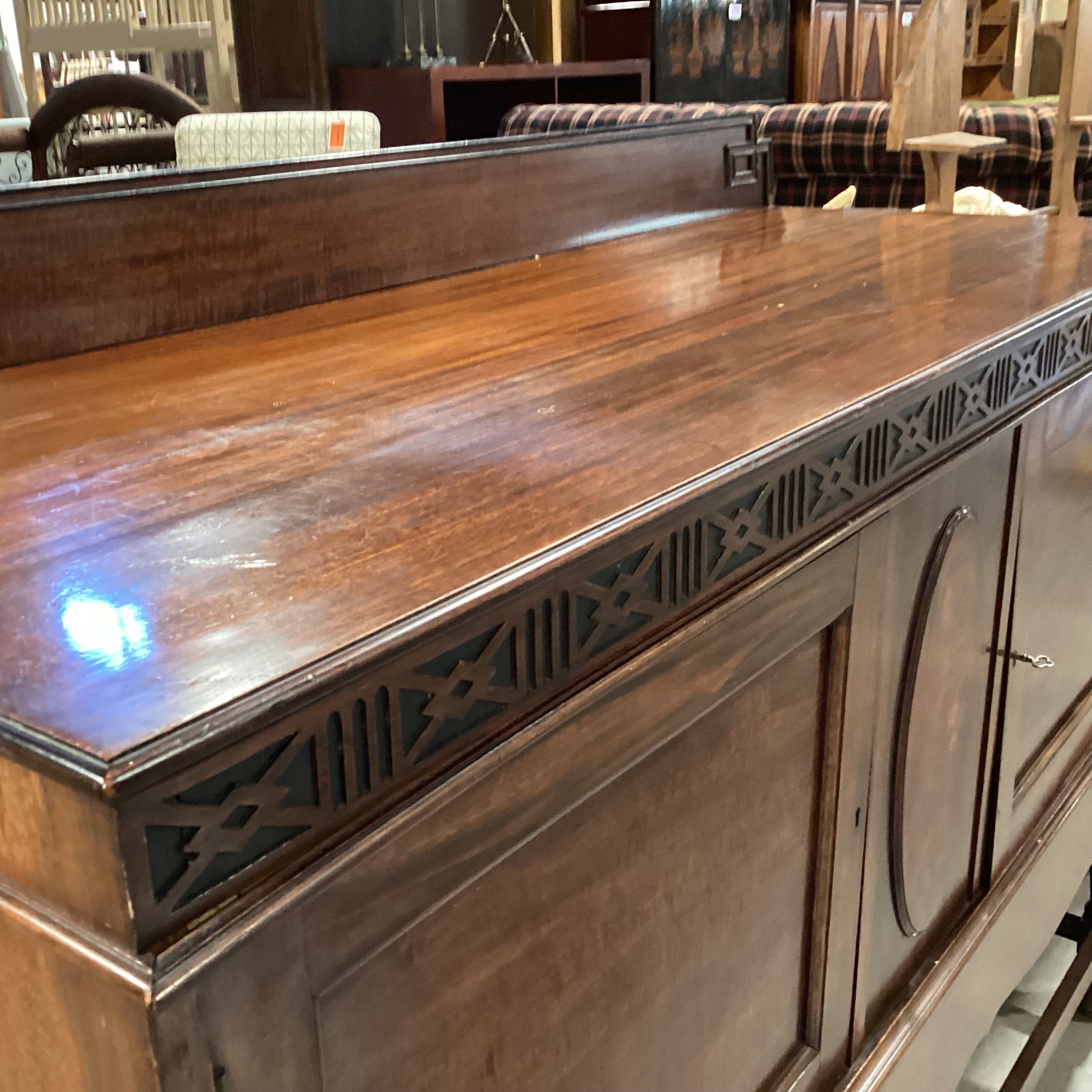 Antique Ribbon Mahogany with Ornate Molding Detail 2 Door Buffet Sideboard 53.5"x 21"x 42.5"