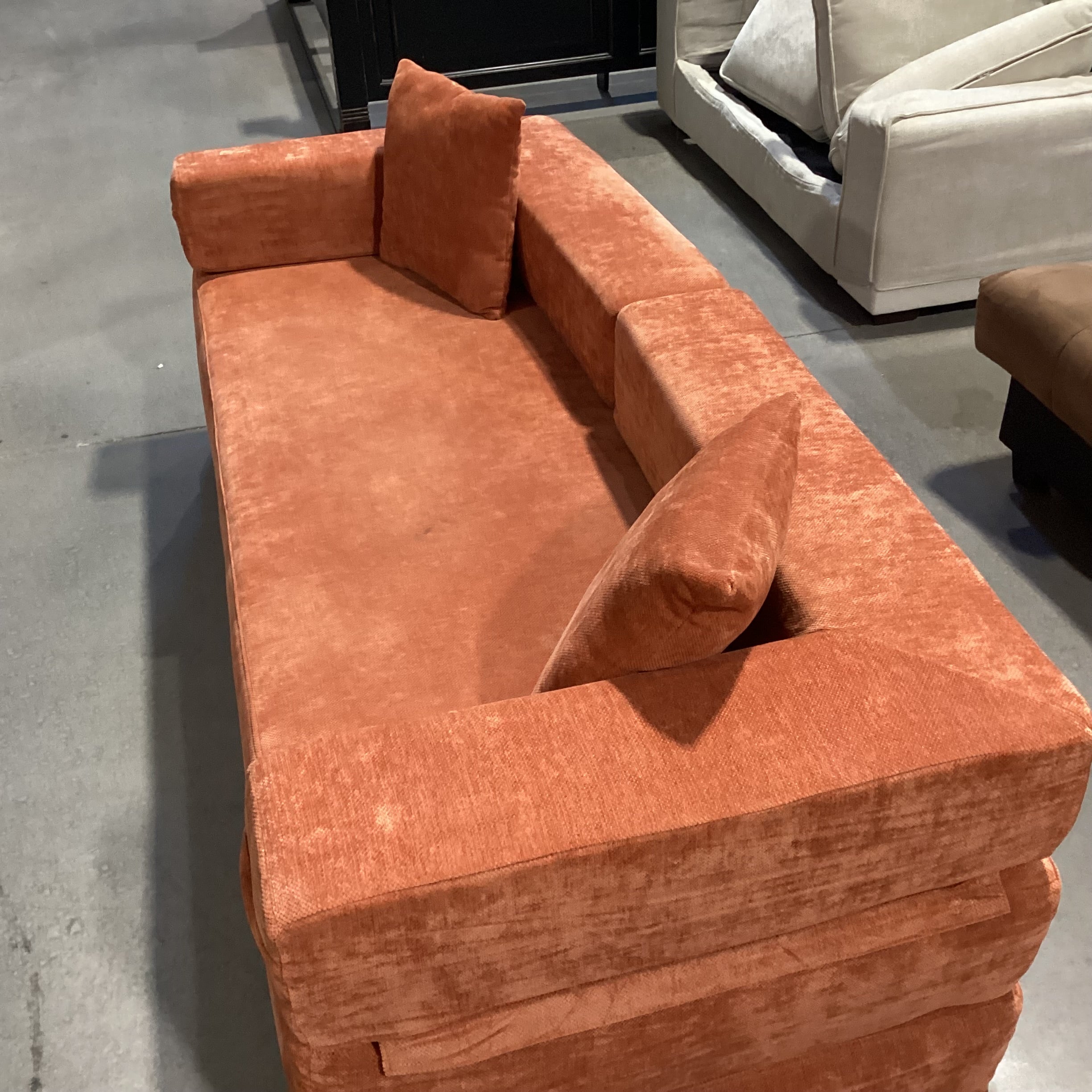 Burnt Orange Chenille Woven Convertible Sofa 81"x 32" to 65"x 26"