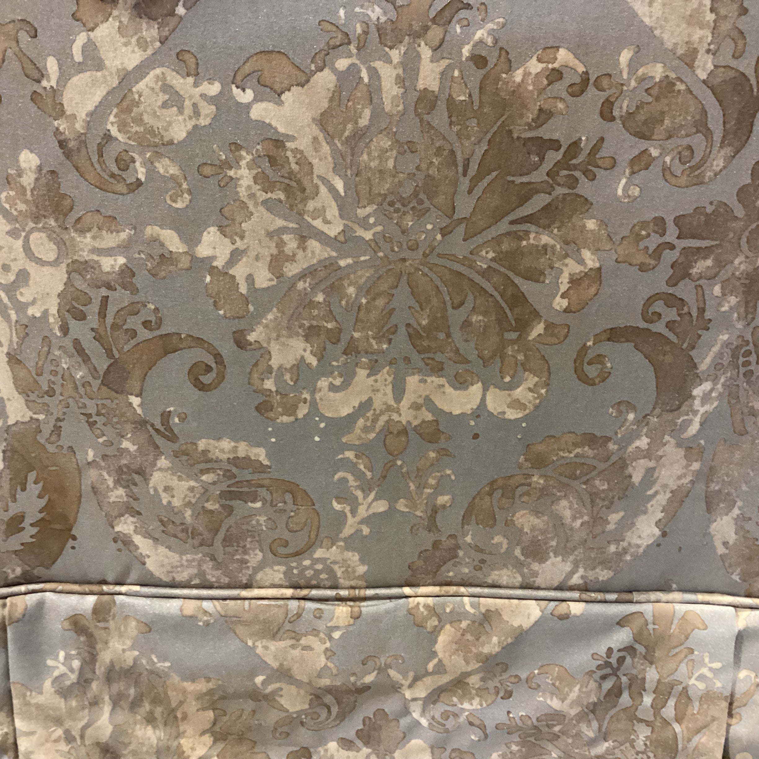 Gold & Taupe Batik Style Scroll Floral Custom Slipper Chair 21"x 24"x 37"