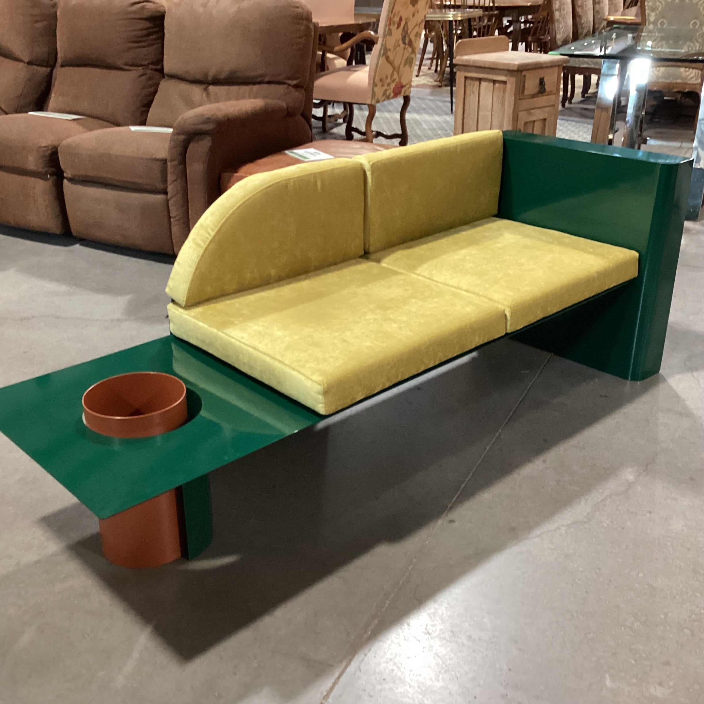 Maxim Scherbakov for Supaform Disused Collection Powder Coated Steel & Yellow Velvet Cushions Bench Sofa 72"x 26"x 28"