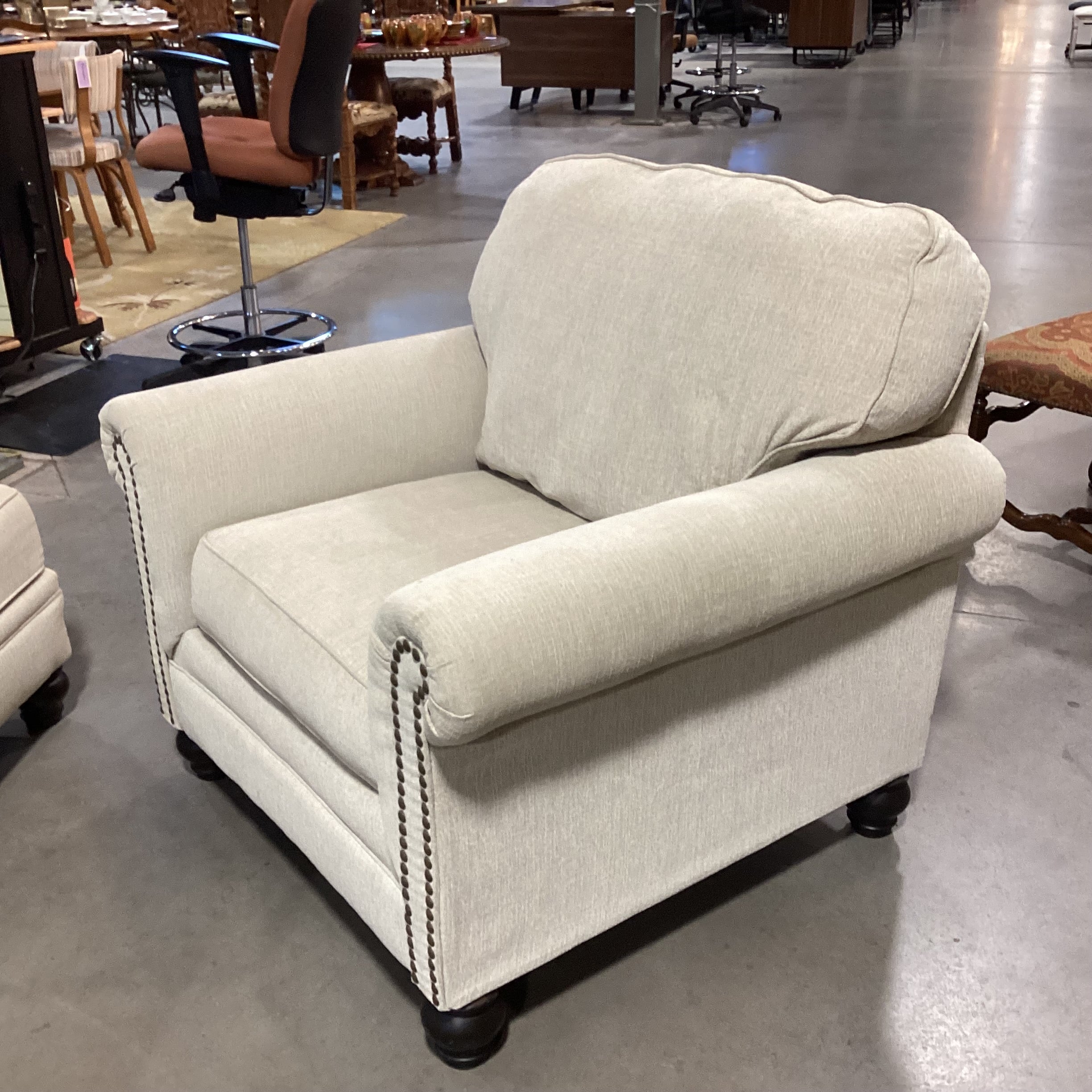 Ashley Furniture Cream Woven Nailhead with Ottoman Chair 41"x 38"x 38"