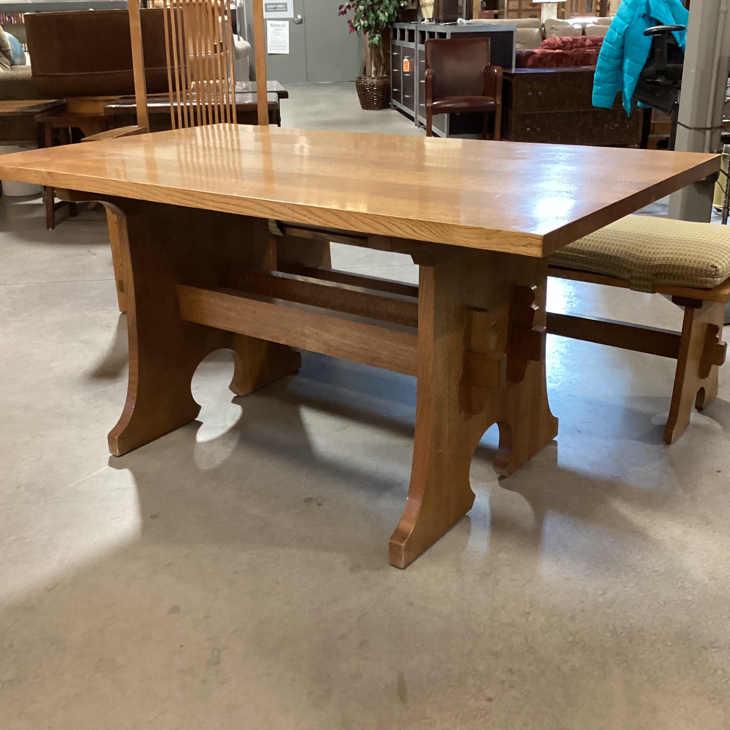 Stickley Mission Oak Table with 2 Arm Chairs & 2 Benches Dining Set 62"x 36"x 30"