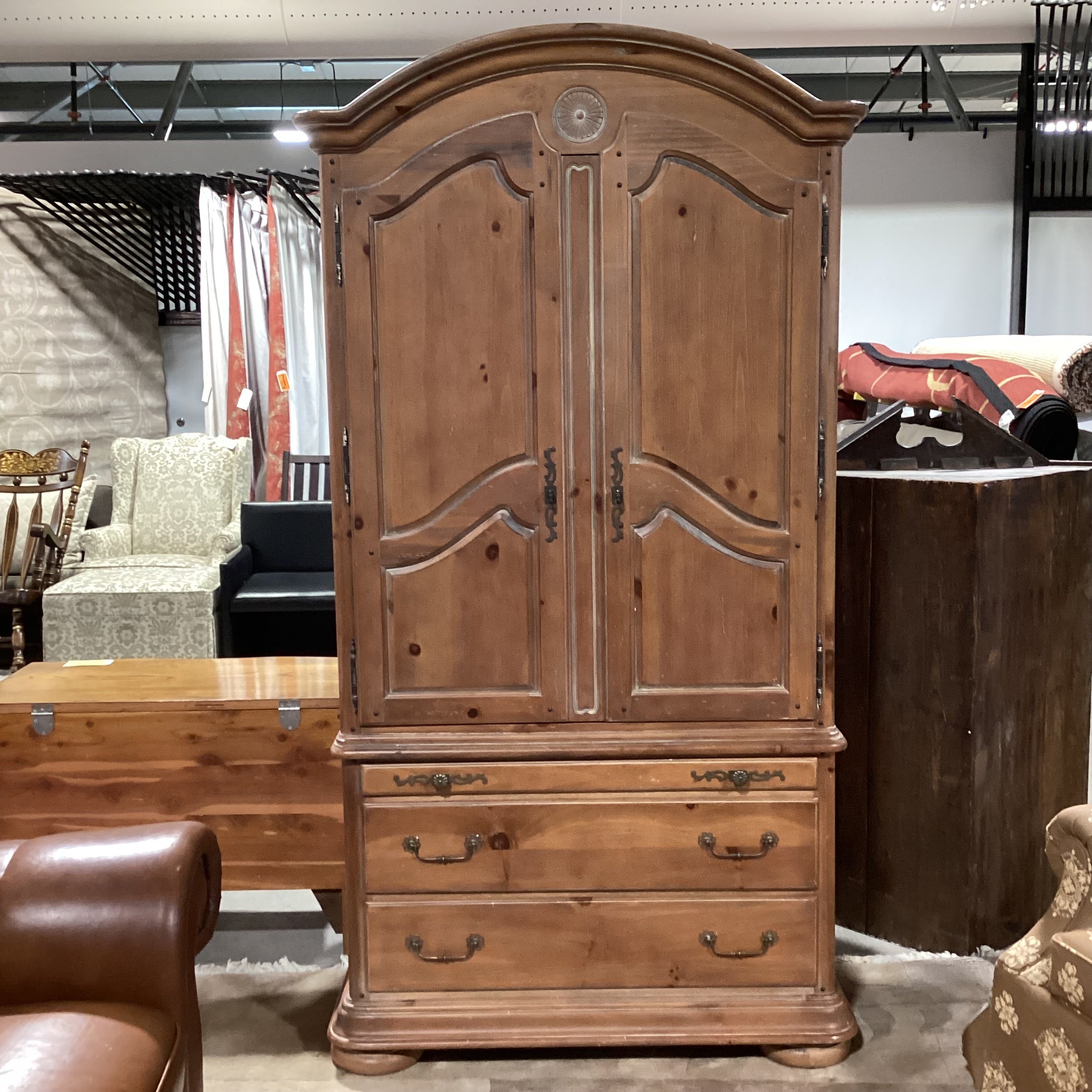 Distressed Light Wash Finish Pine 2 Door With Sectioned Shelves & 4 Drawer Armoire 40"x 20"x 83"
