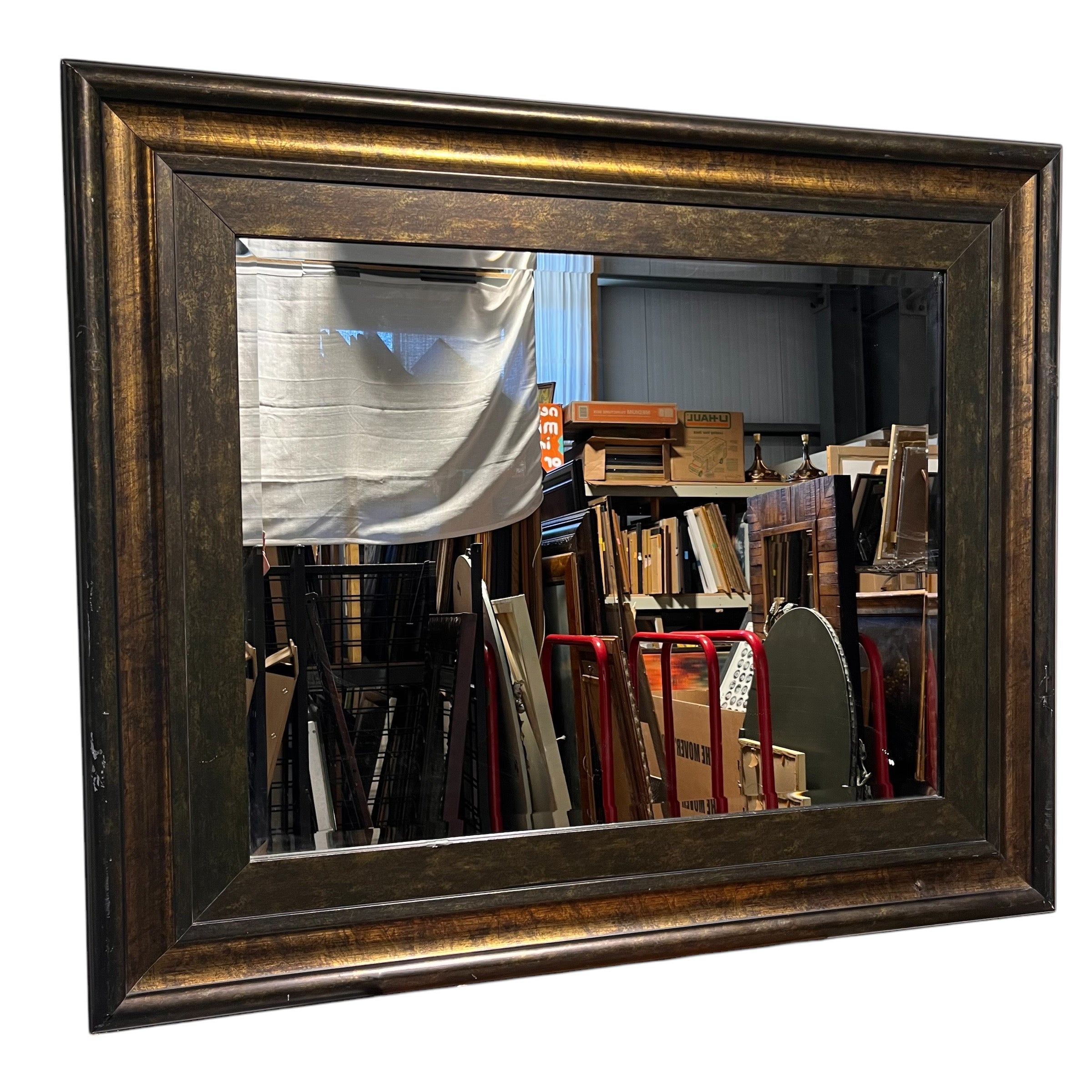 Gold and Bronze Finish Beveled Wall Mirror; 37.5"x 31.5"