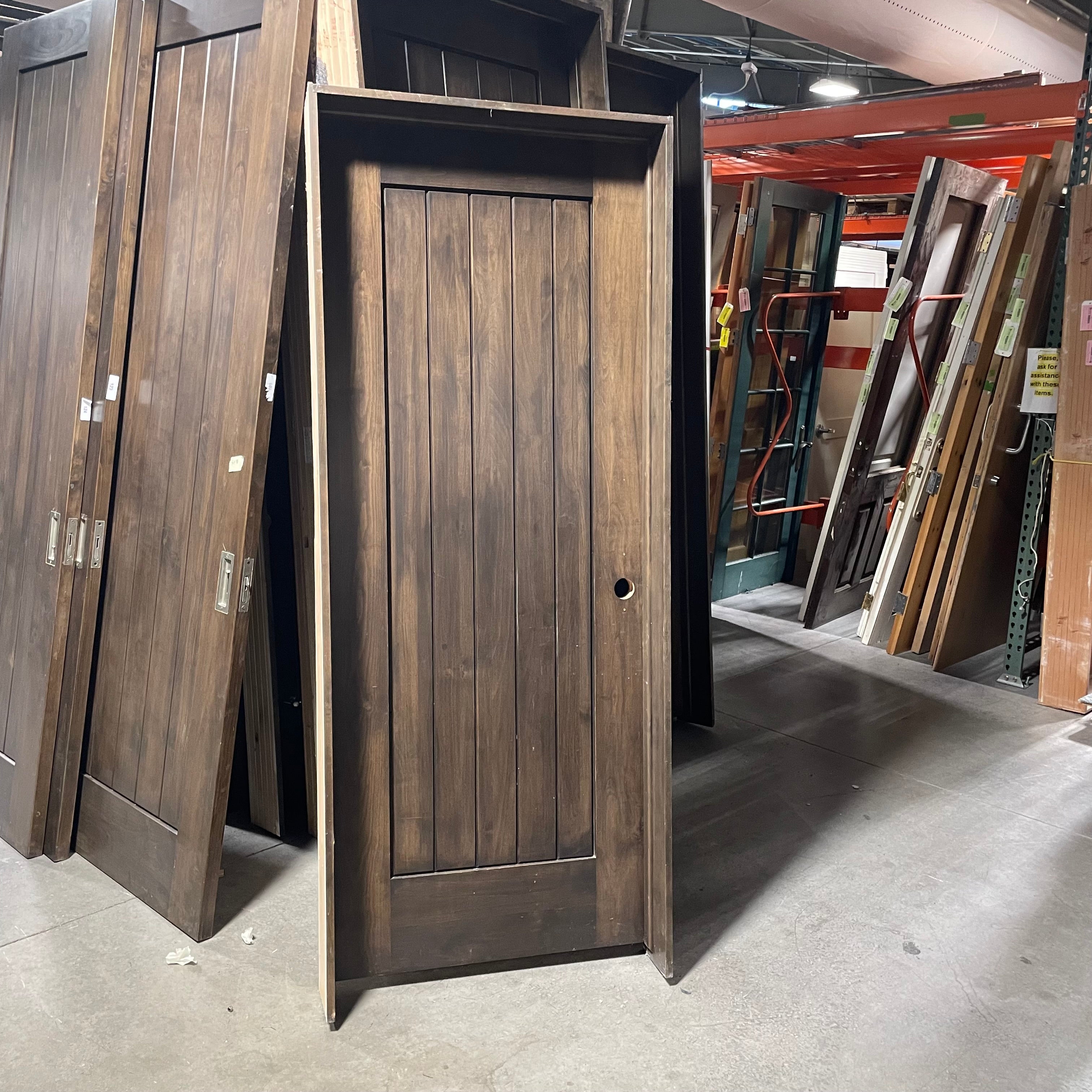 31.75"x 80"x 1.75" Rough Opening 33.5"x 82.5"x 6.75" Brown Vertical Lined Walnut Interior Door with Jamb