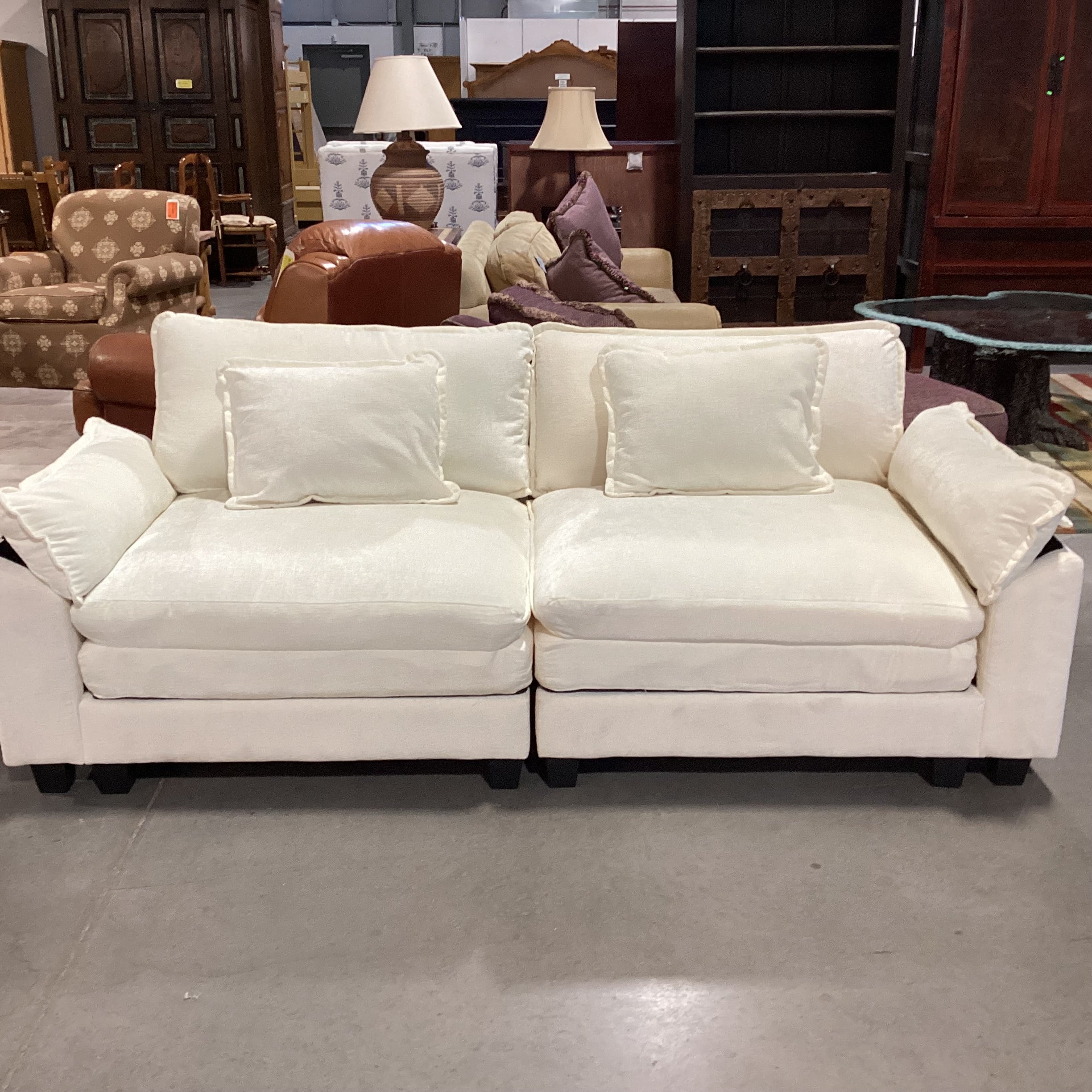 Cream Chenille Woven 3 Piece Modular with Ottoman Sofa 86"x 37"x 32"