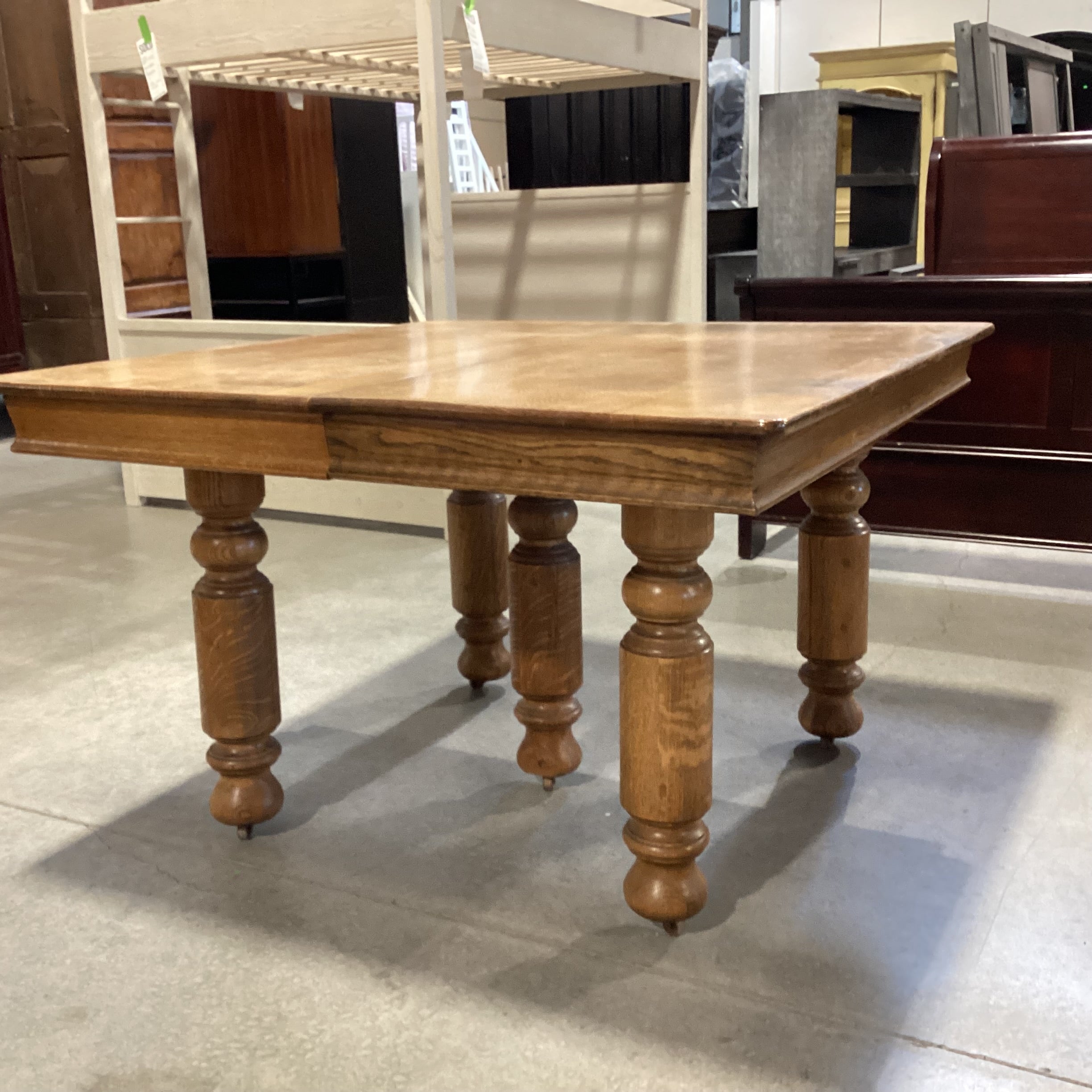 Antique Carved Oak on Casters Dining Table 48"x 48"x 30.5"