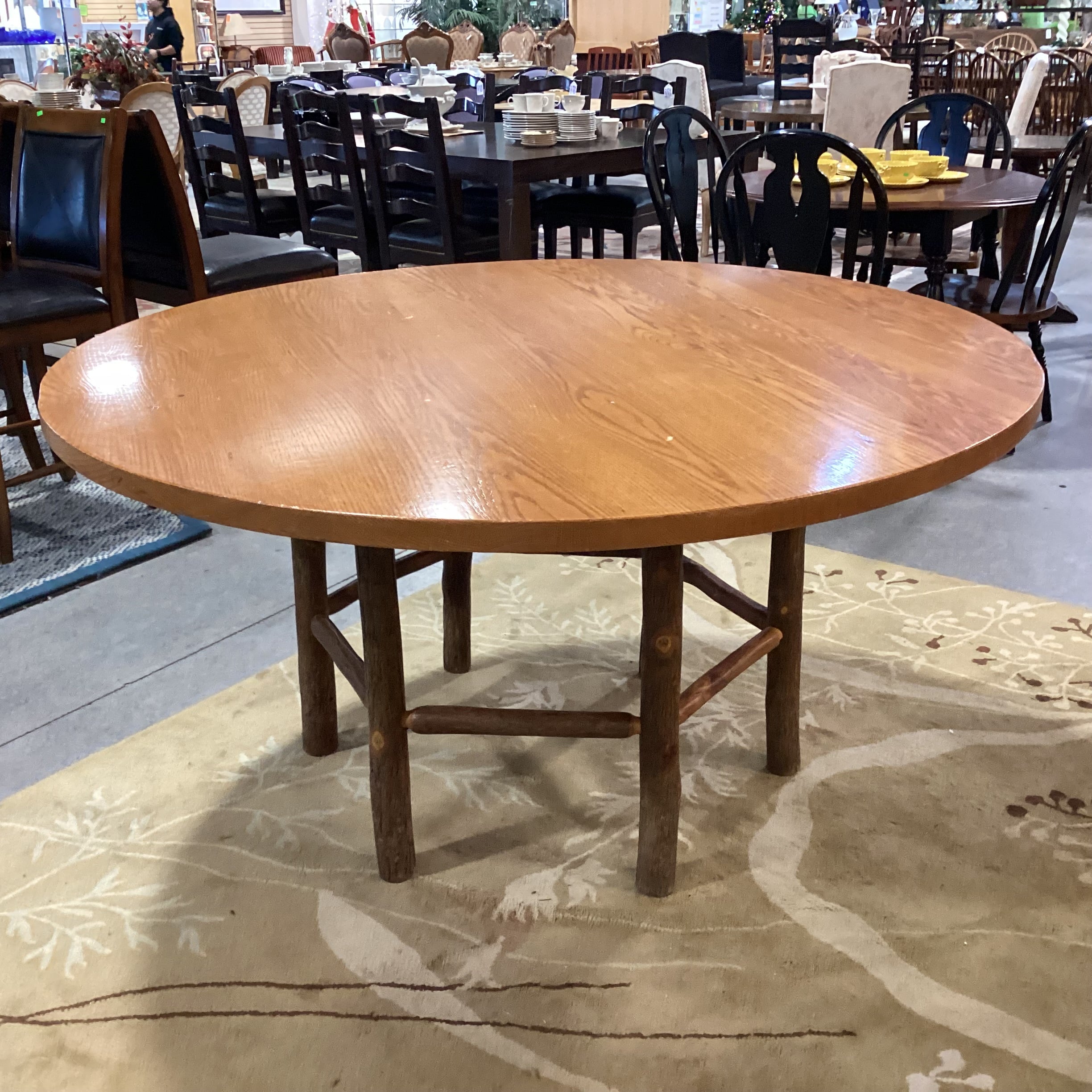 Hickory Log & Round Wood Top Dining Table 60" Diameter x 30"