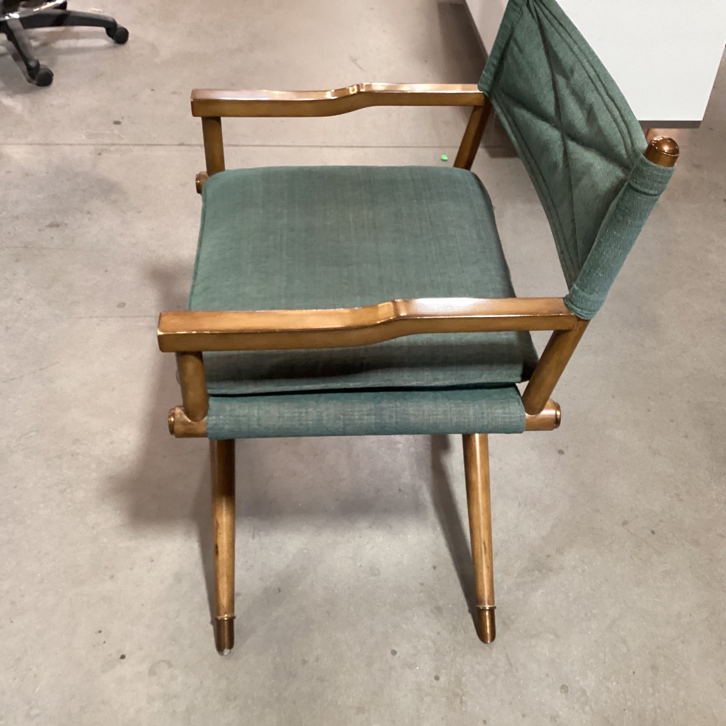 Vintage Kreiss Green Woven Finished Wood with Copper Finished Brass Accent Director Chair 26"x 24"x 33"