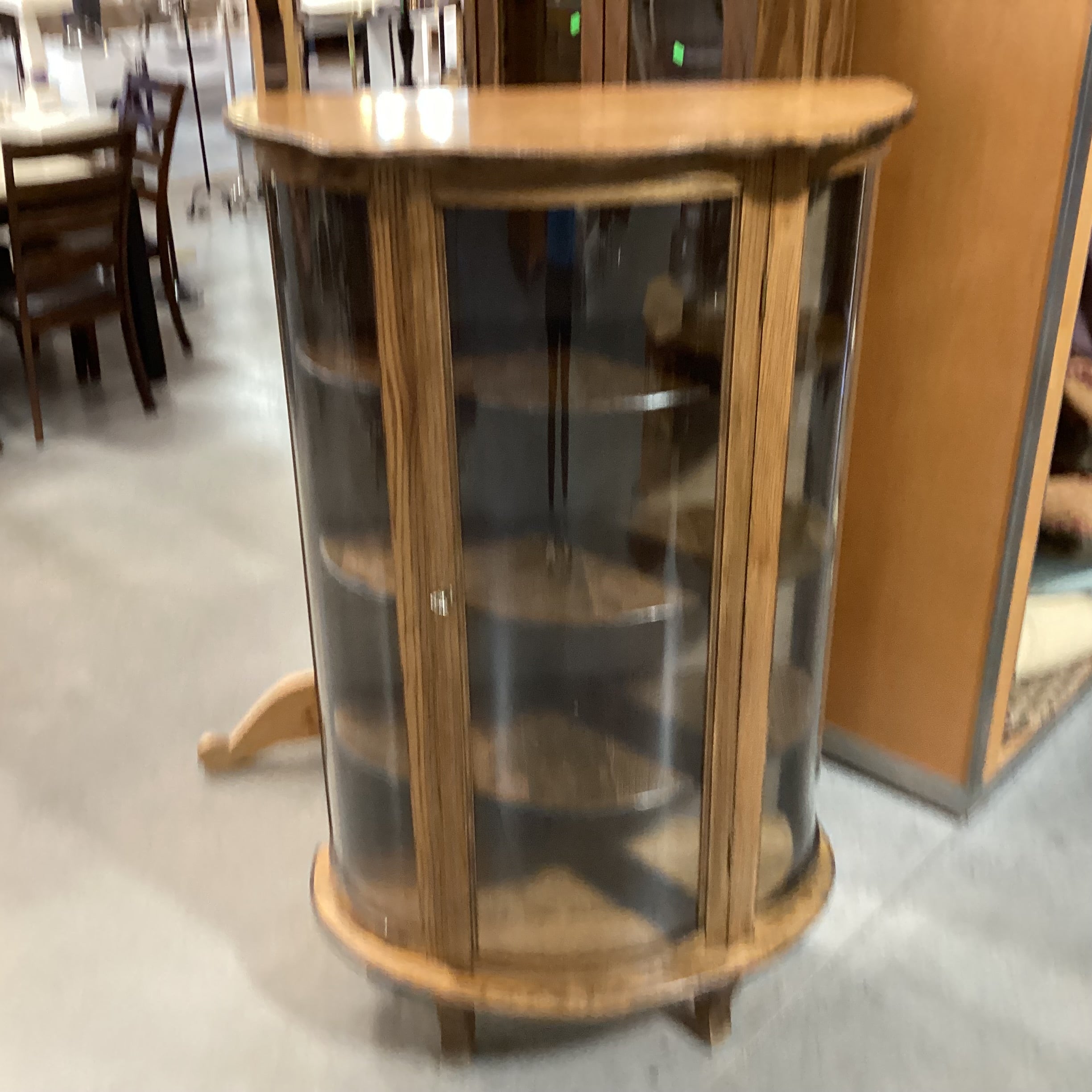 Antique Oak & Glass Curved Front with Shelves & 1 Door Display Hutch 35"x 16"x 58"