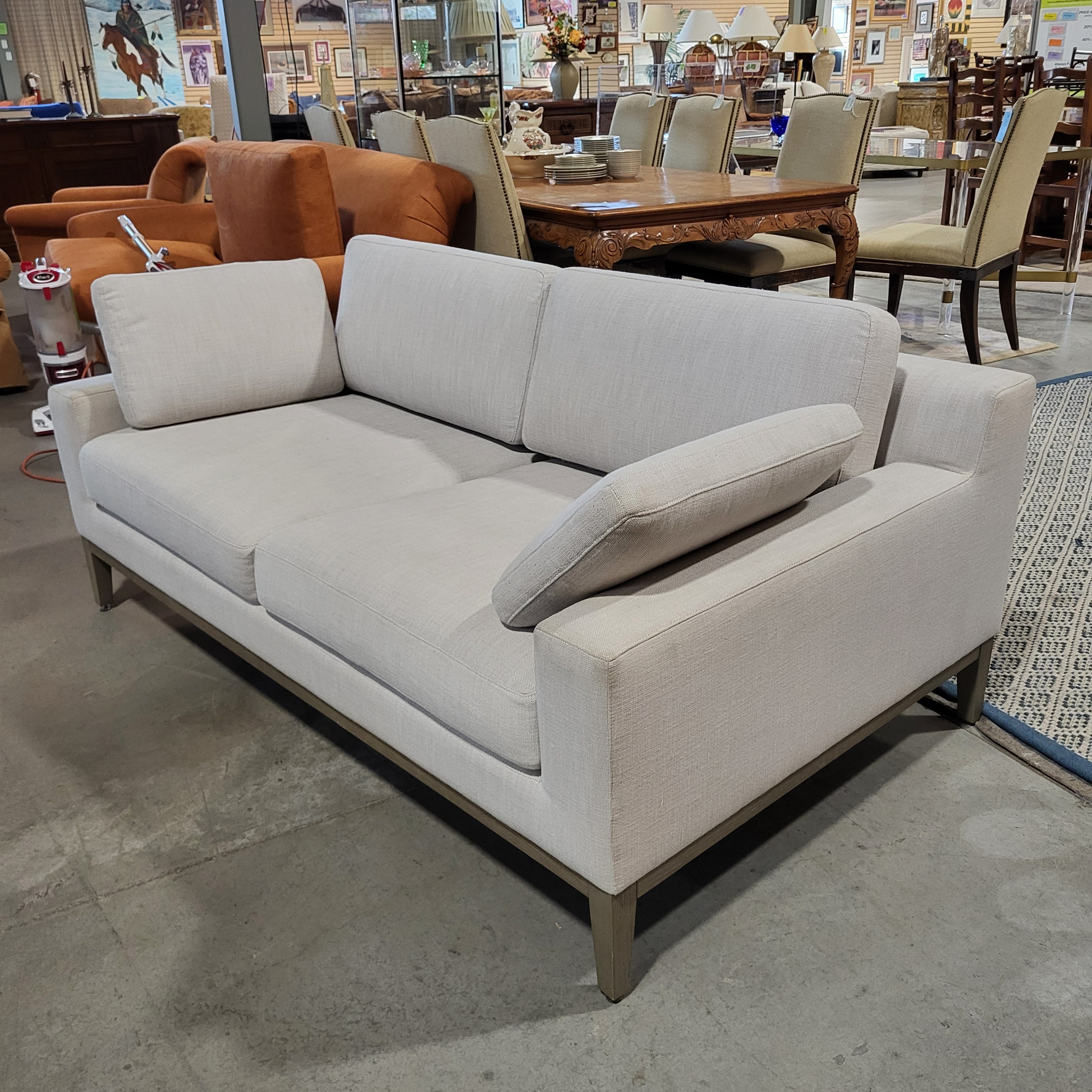 RH American Leather Furnture DoveGrey Linen & Grey Oak Base Sofa