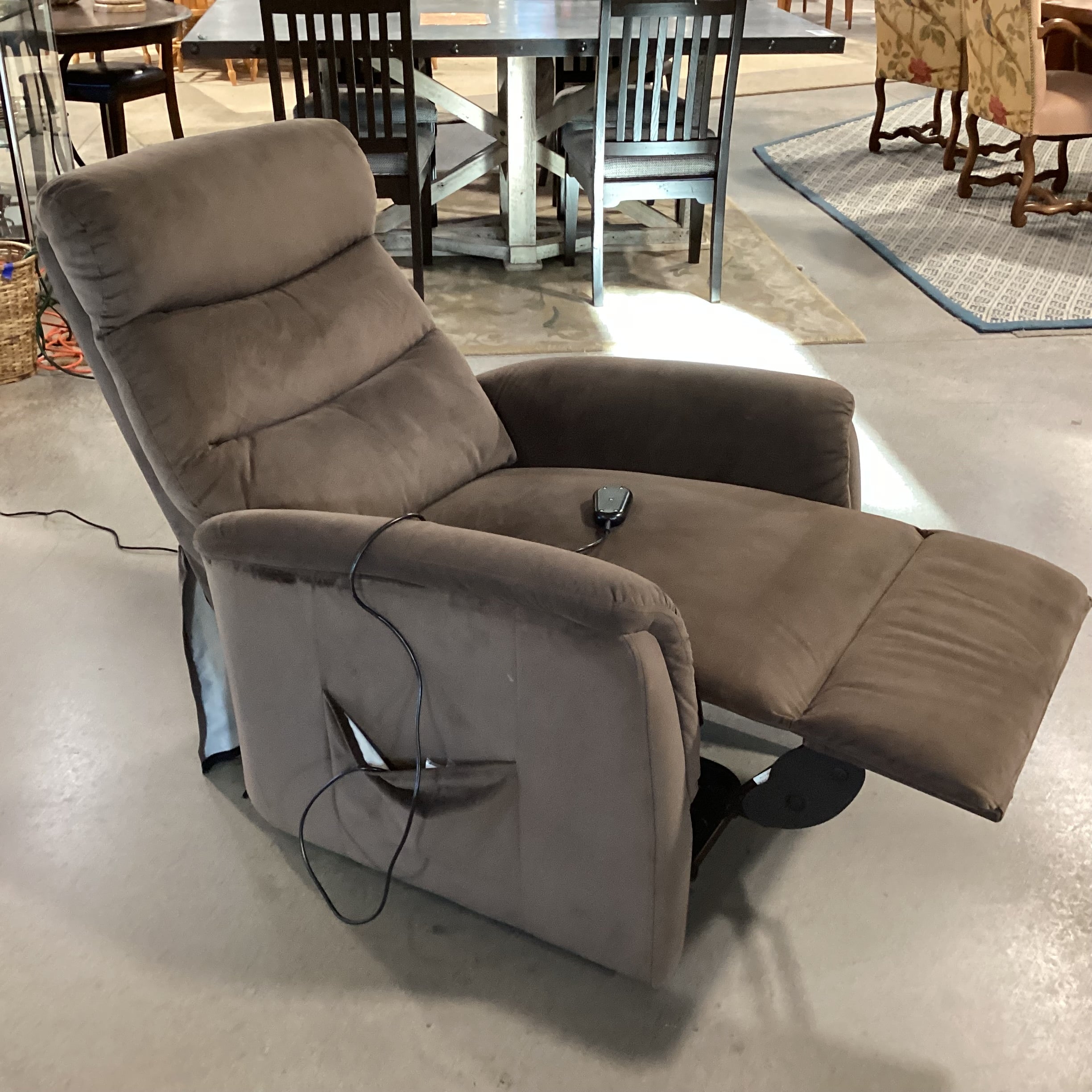 Taupe Brown Velvet Power Lift Recliner Chair 32"x 32" to 64"x 41"