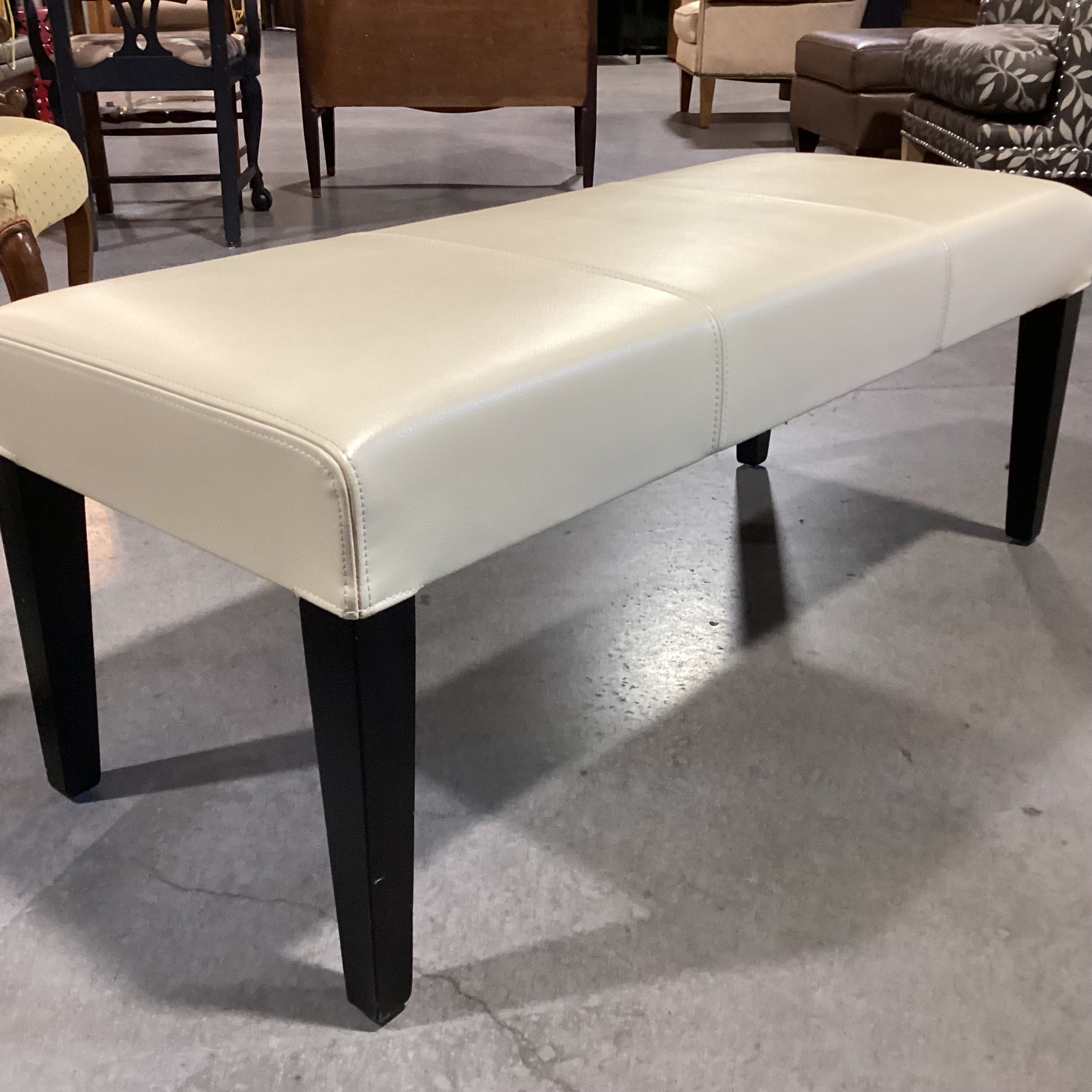 Crate & Barrel Blonde Leather & Black Wood Legs Bench 46.5"x 18.5"x 18.5"