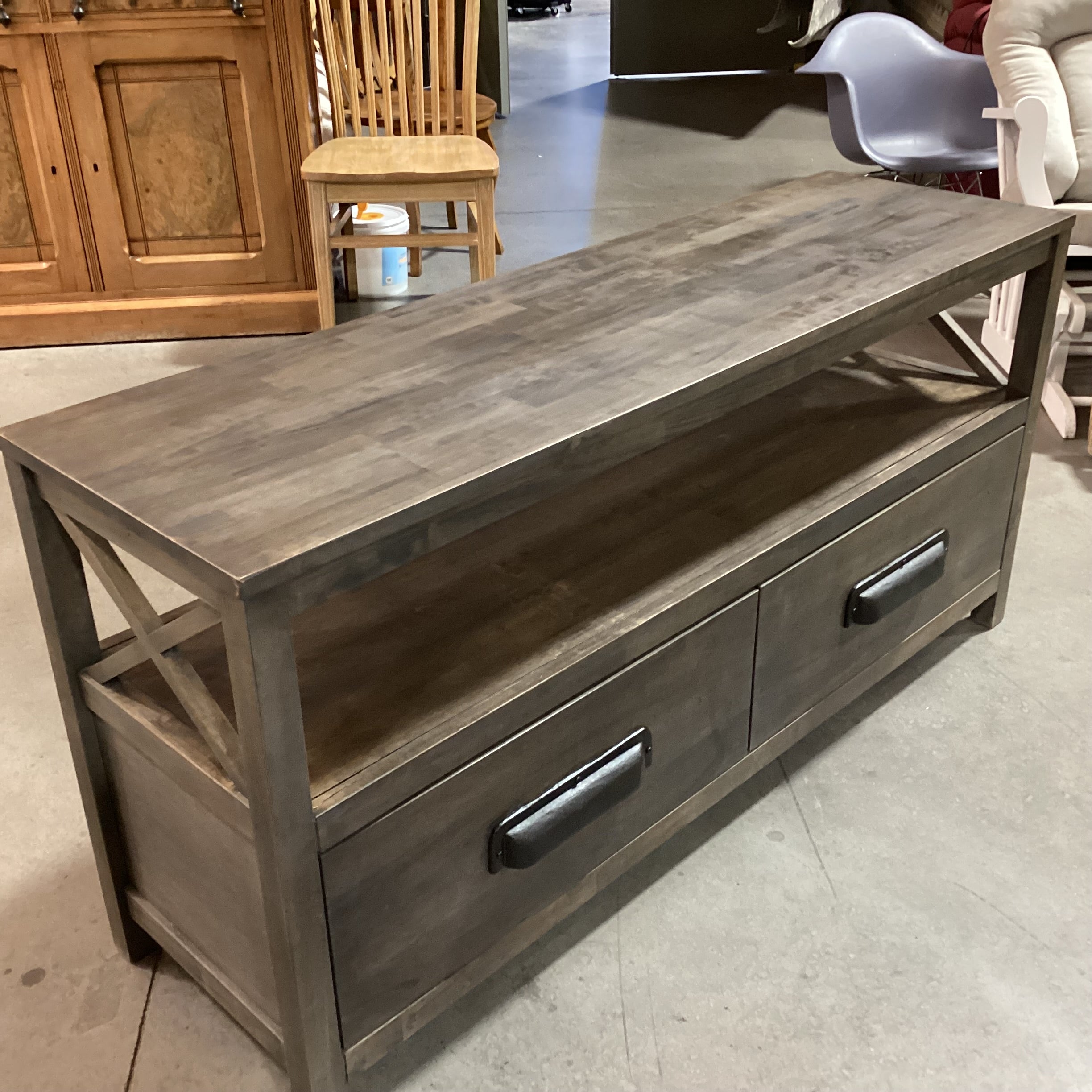 Farm House Washed Grey 2 Drawer with Shelf Console 54"x 16"x 26"