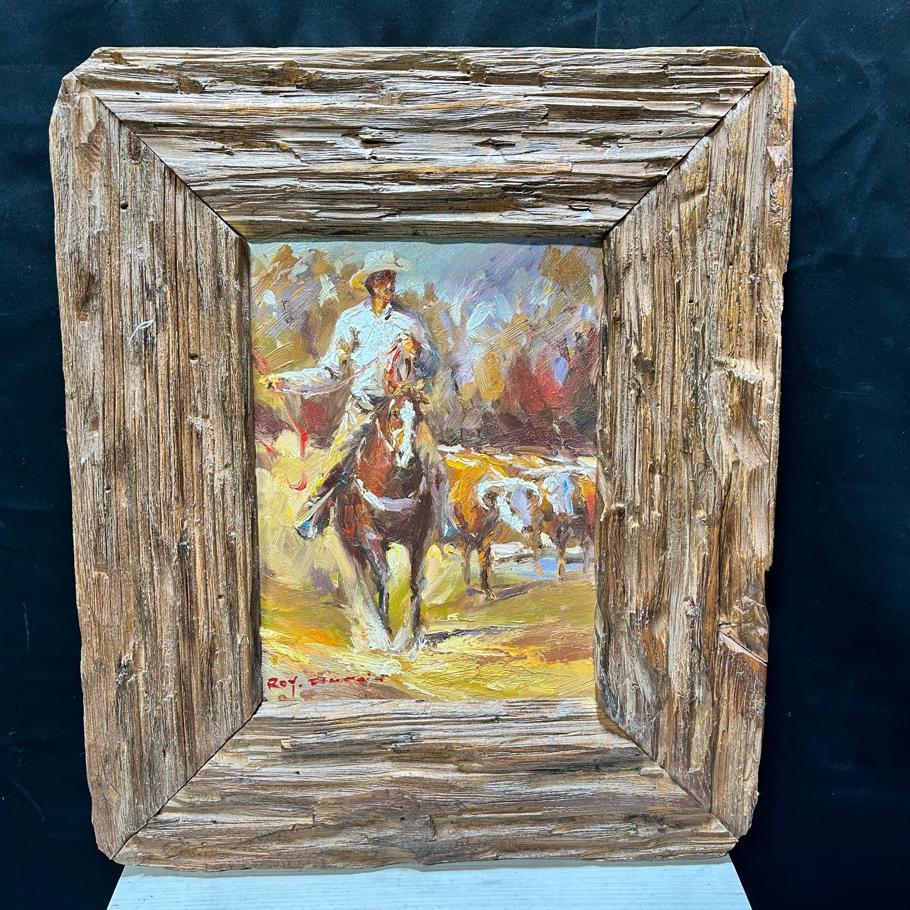 Roy Dupuis "Cowboy With Cattle" From Royal Street Fine Art 21.5x 25"