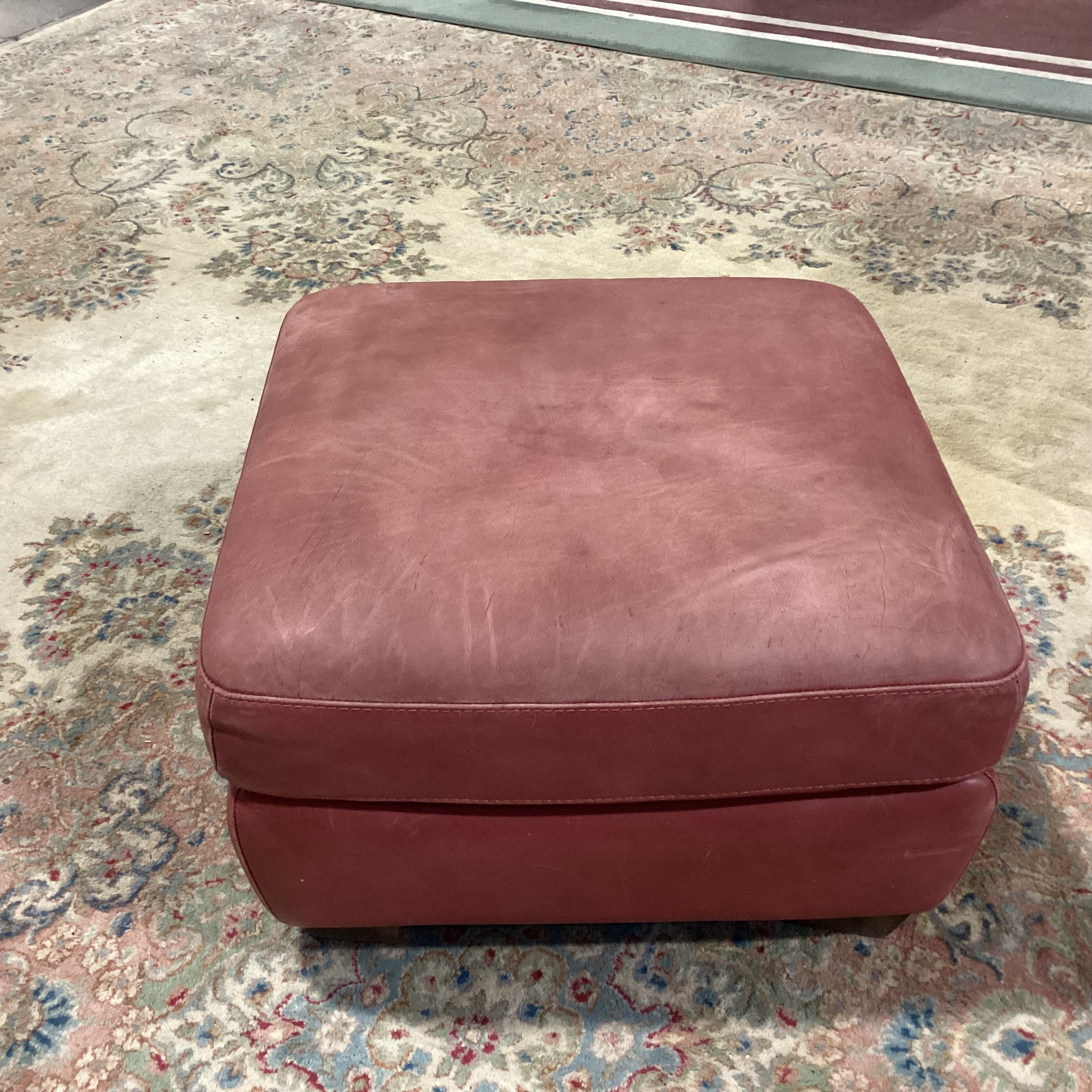 Brick Red Leather Ottoman 26"x 26"x 16"