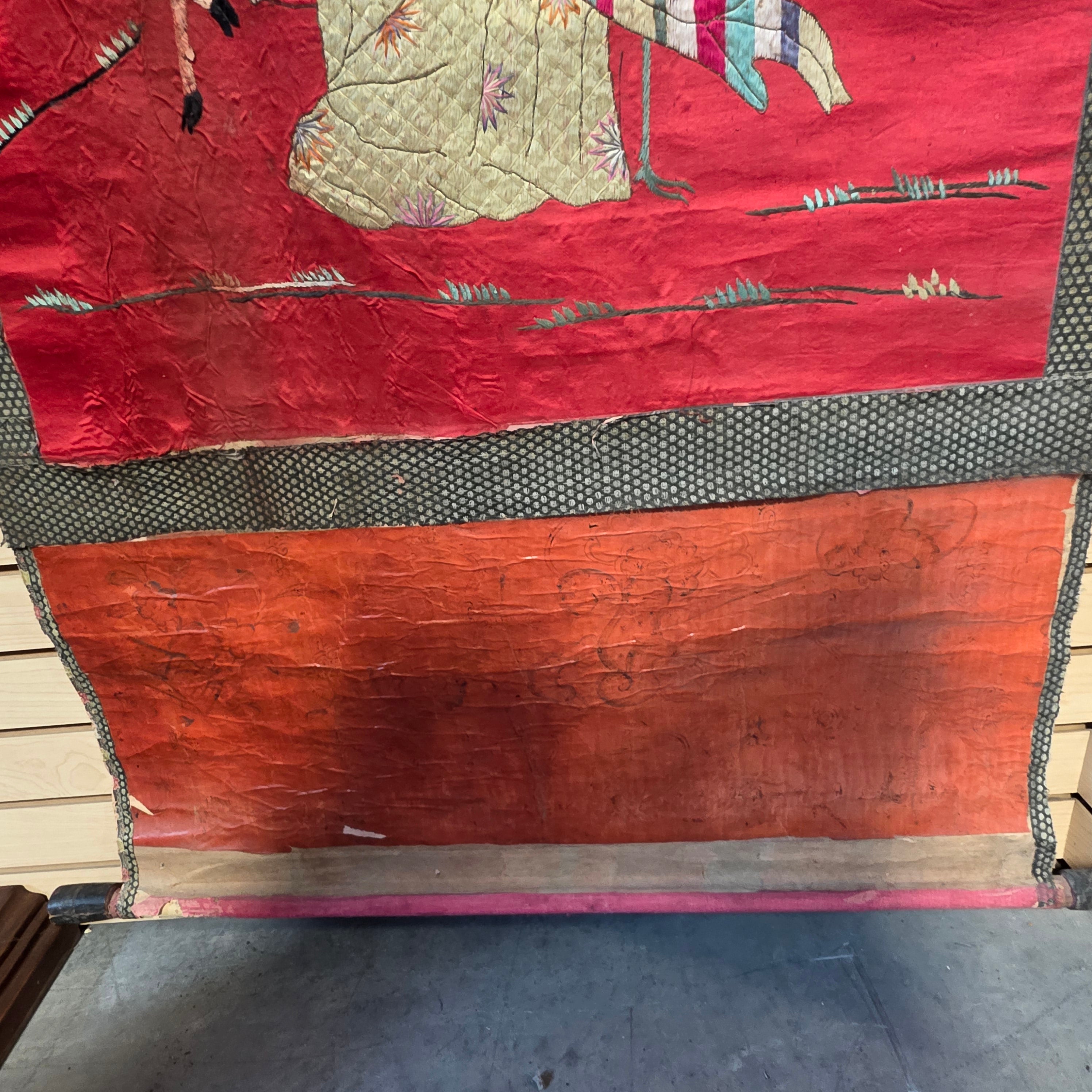 Circa 1890-1930 Qing Dynasty Wall Tapestry on Paper 31"x86"