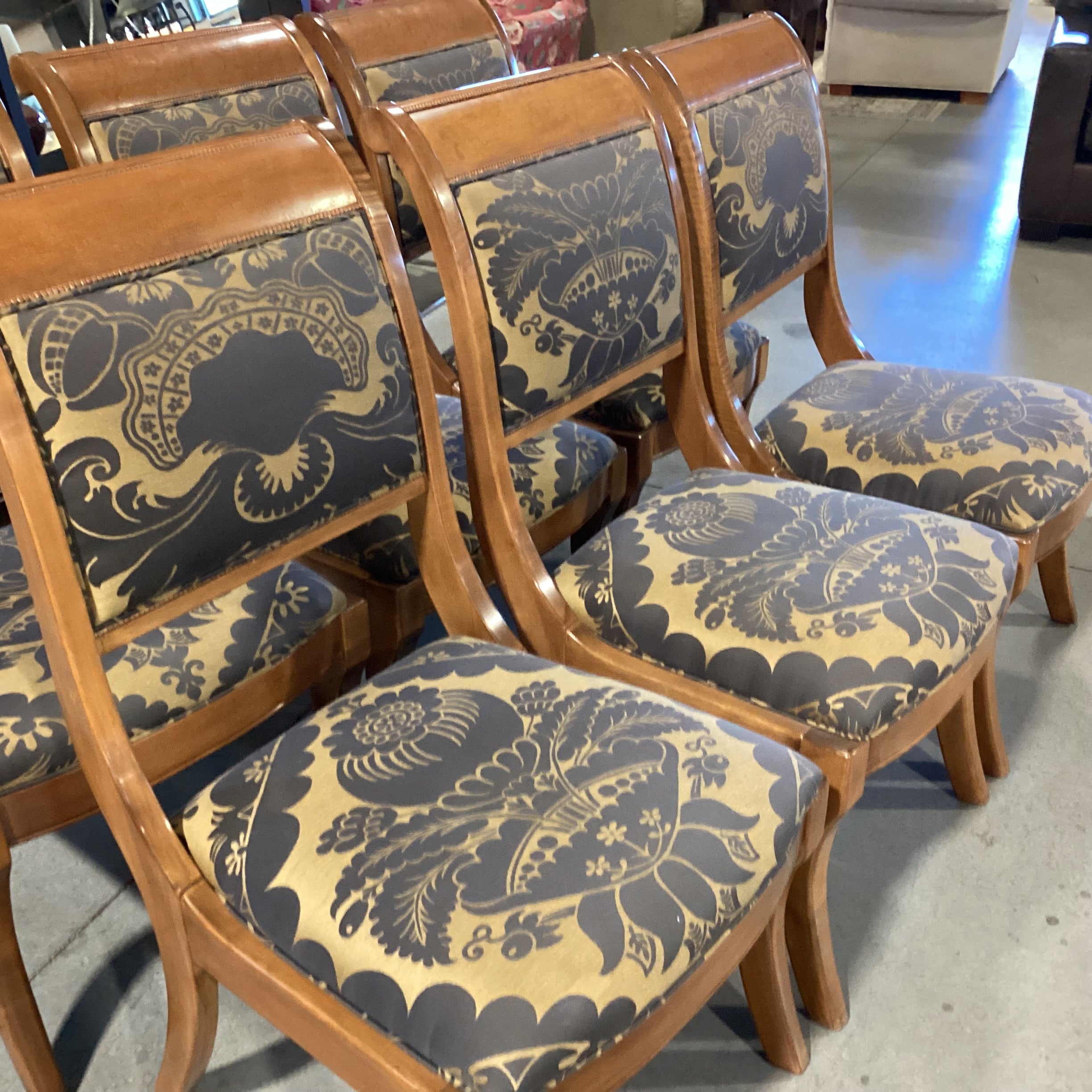 SET of 6 Carved Finished Wood Taupe Brown & Gold Art Deco Floral Dining Chairs 22"x 27"x 39"
