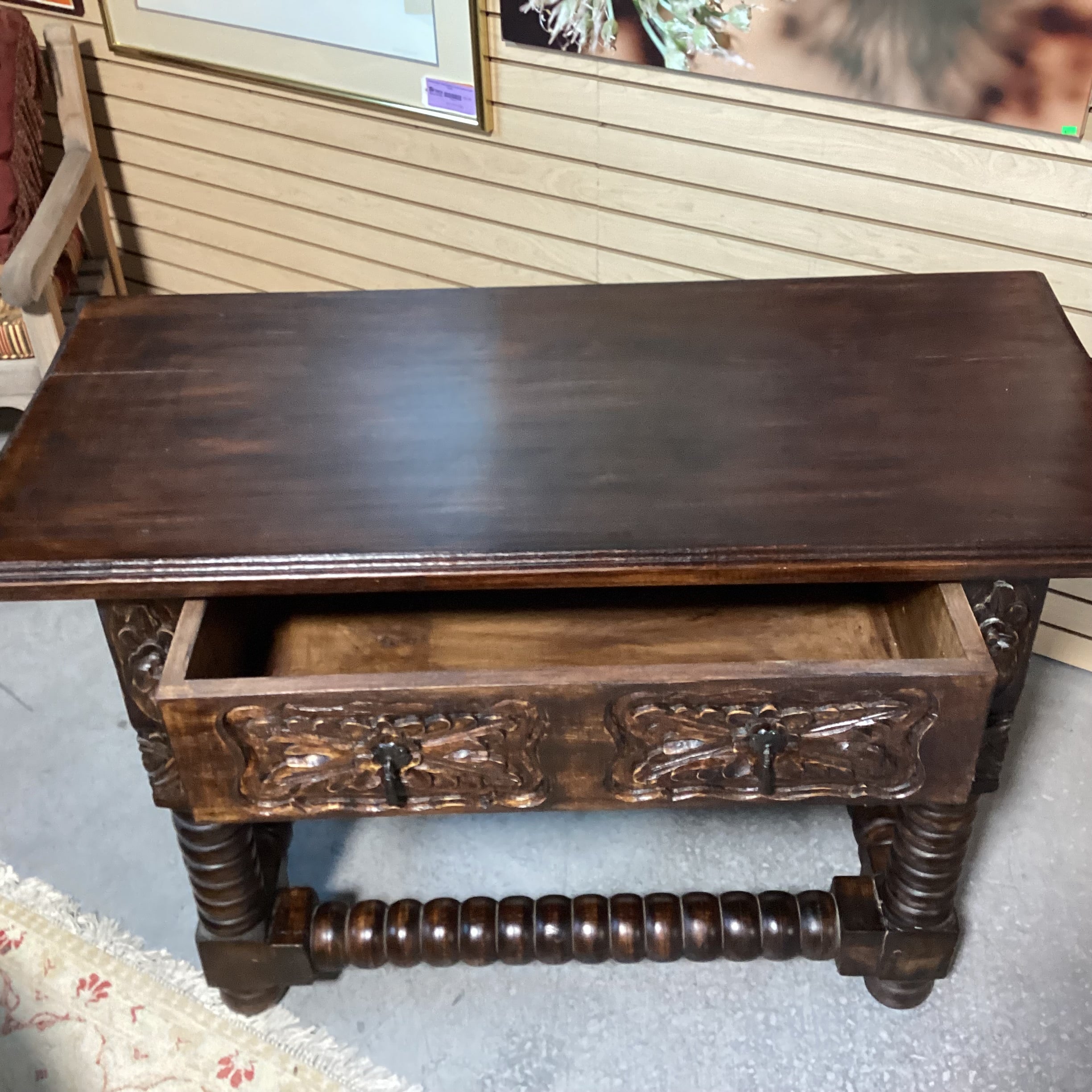 Spanish Style Carved Wood 1 Drawer Console Sofa Table 52"x 24.5"x 34"