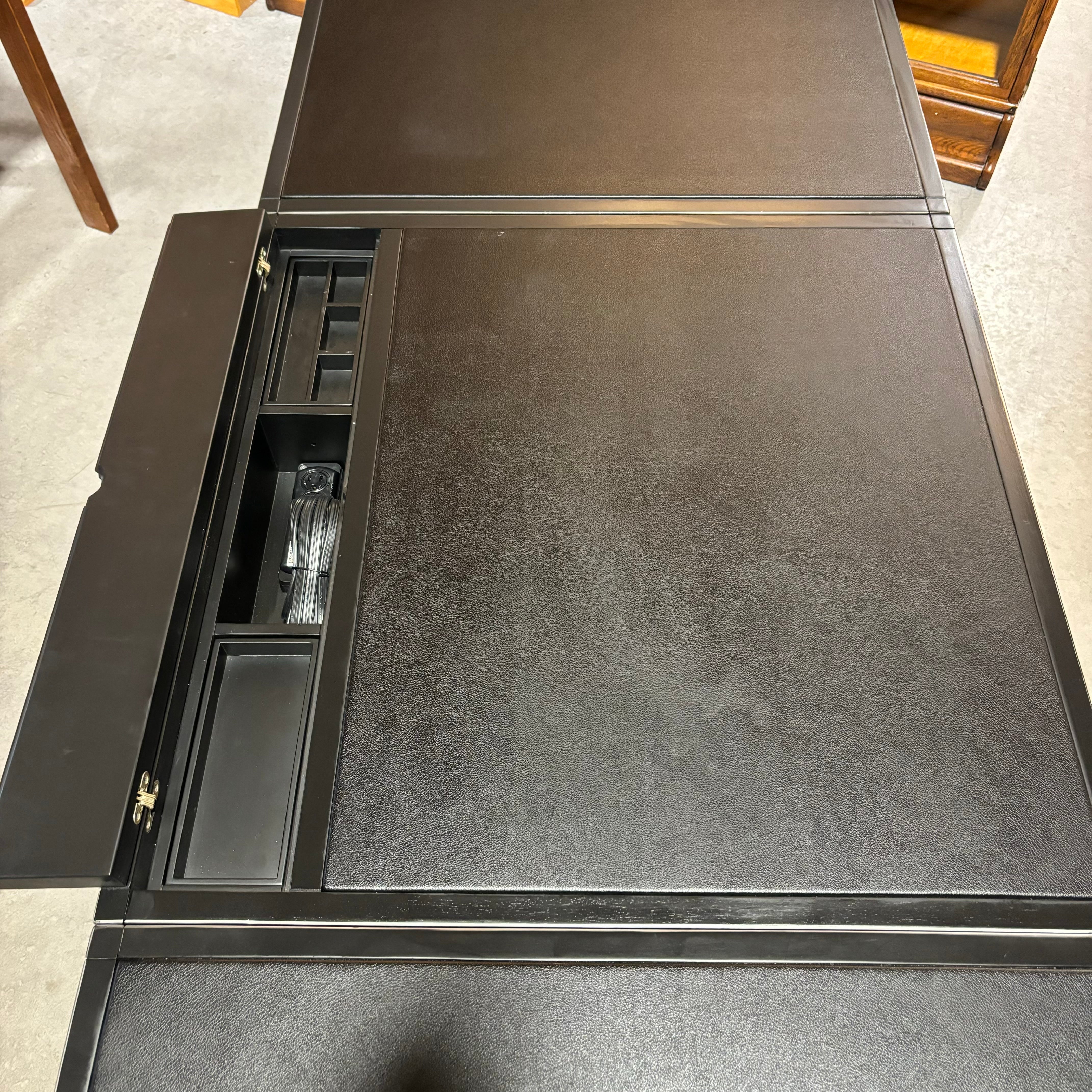 Arhaus Usine Black Finish Wood with Leather Top 6 Soft Close Drawers & Center Pullout Executive Desk 72"x 34"x 30"