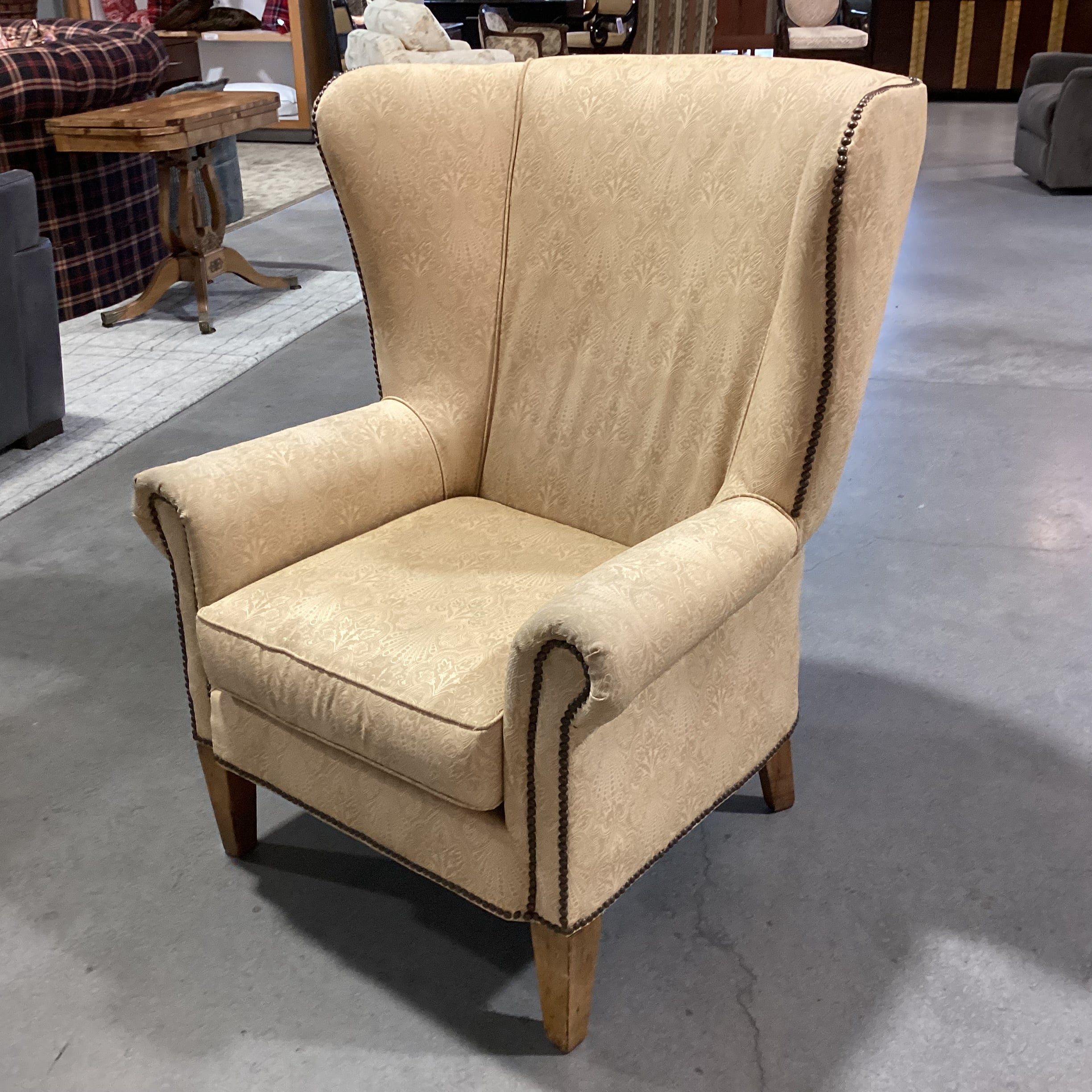 Paul Robert Golden Ornate Design with Nailhead Wing Chair 36"x 32"x 43"