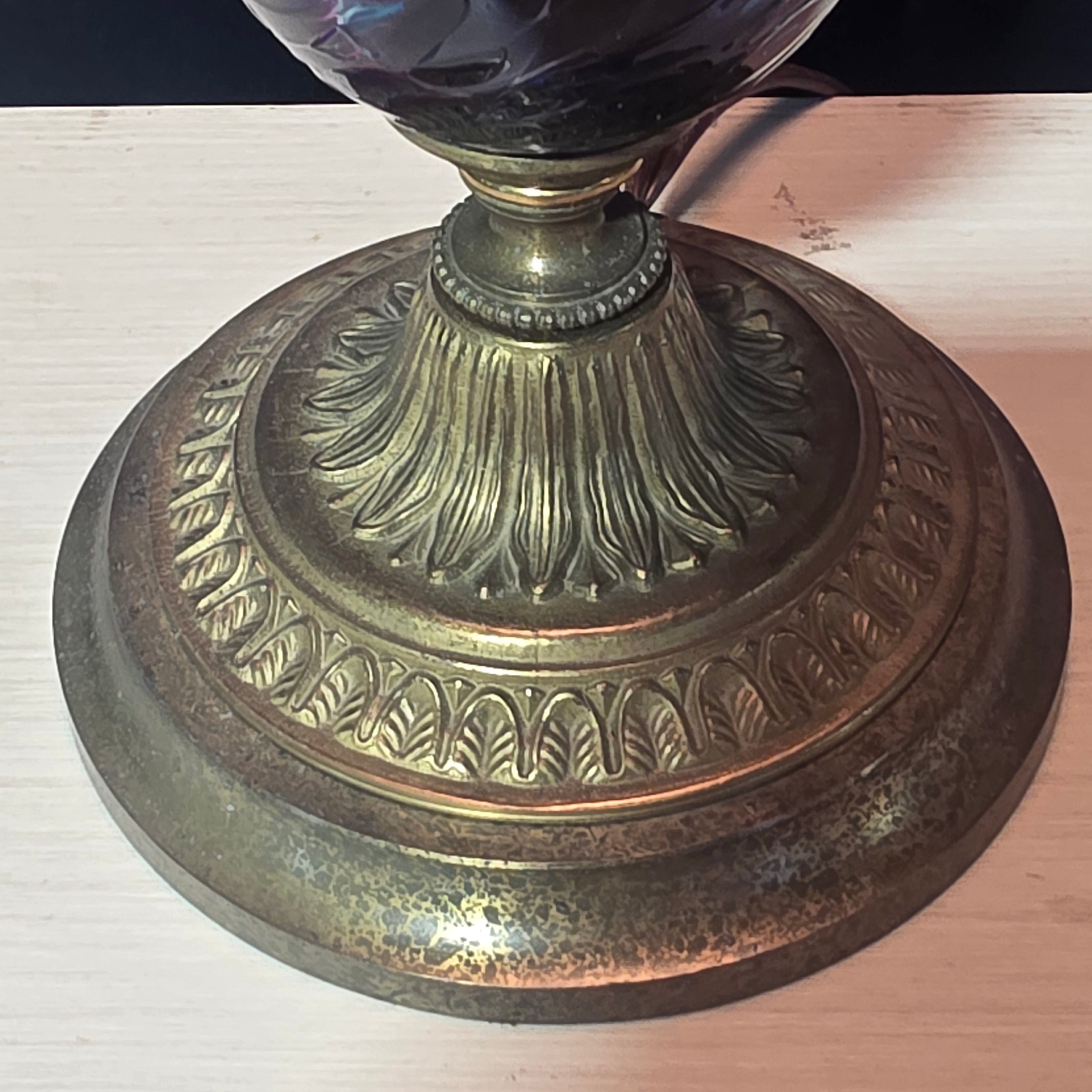 Czech Glass Bohemian Blue and Purple Glass Bohemian Style Table Lamp 10"x10"x26"