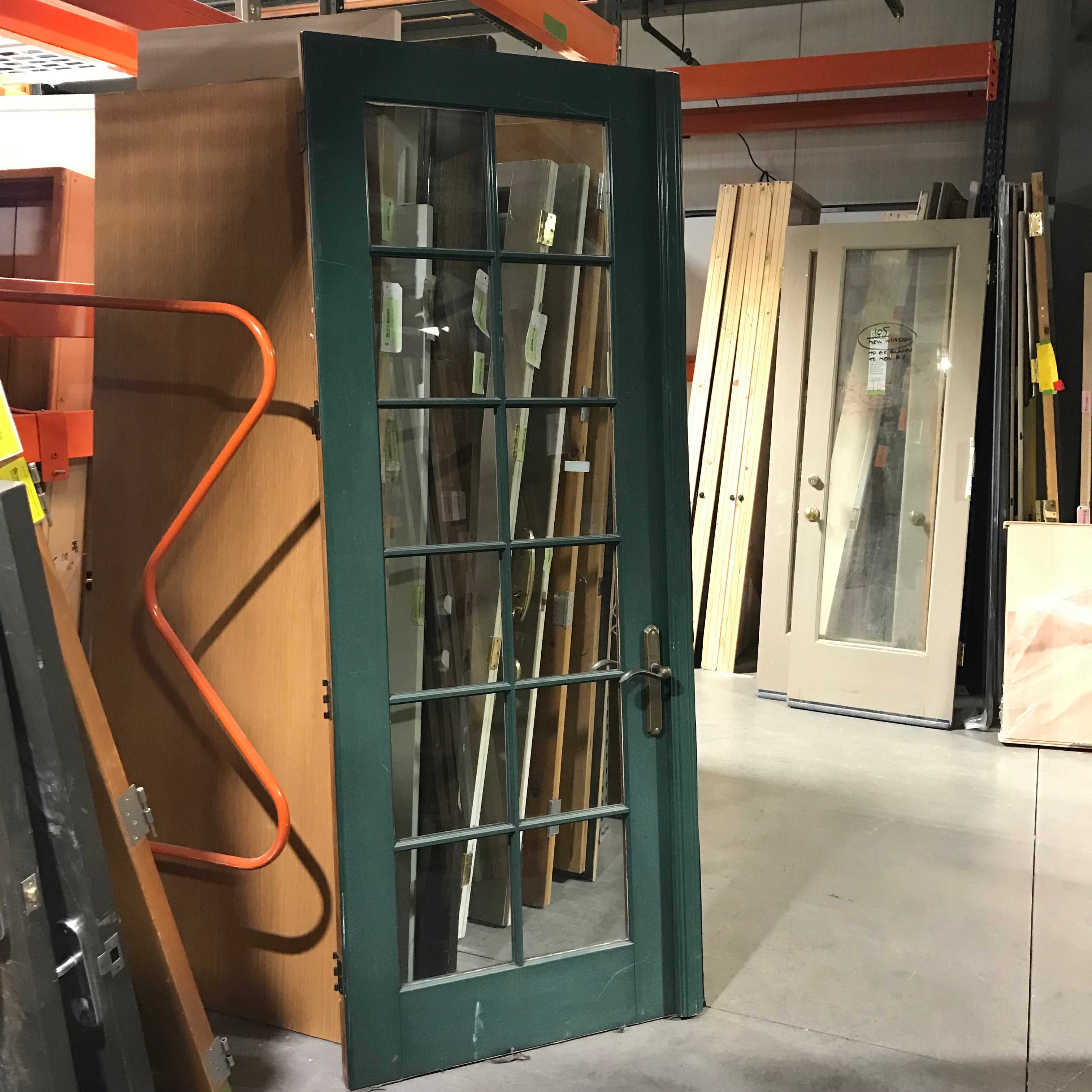 35"x 92.25" Green Metal Clad 12 Pane Exterior Door