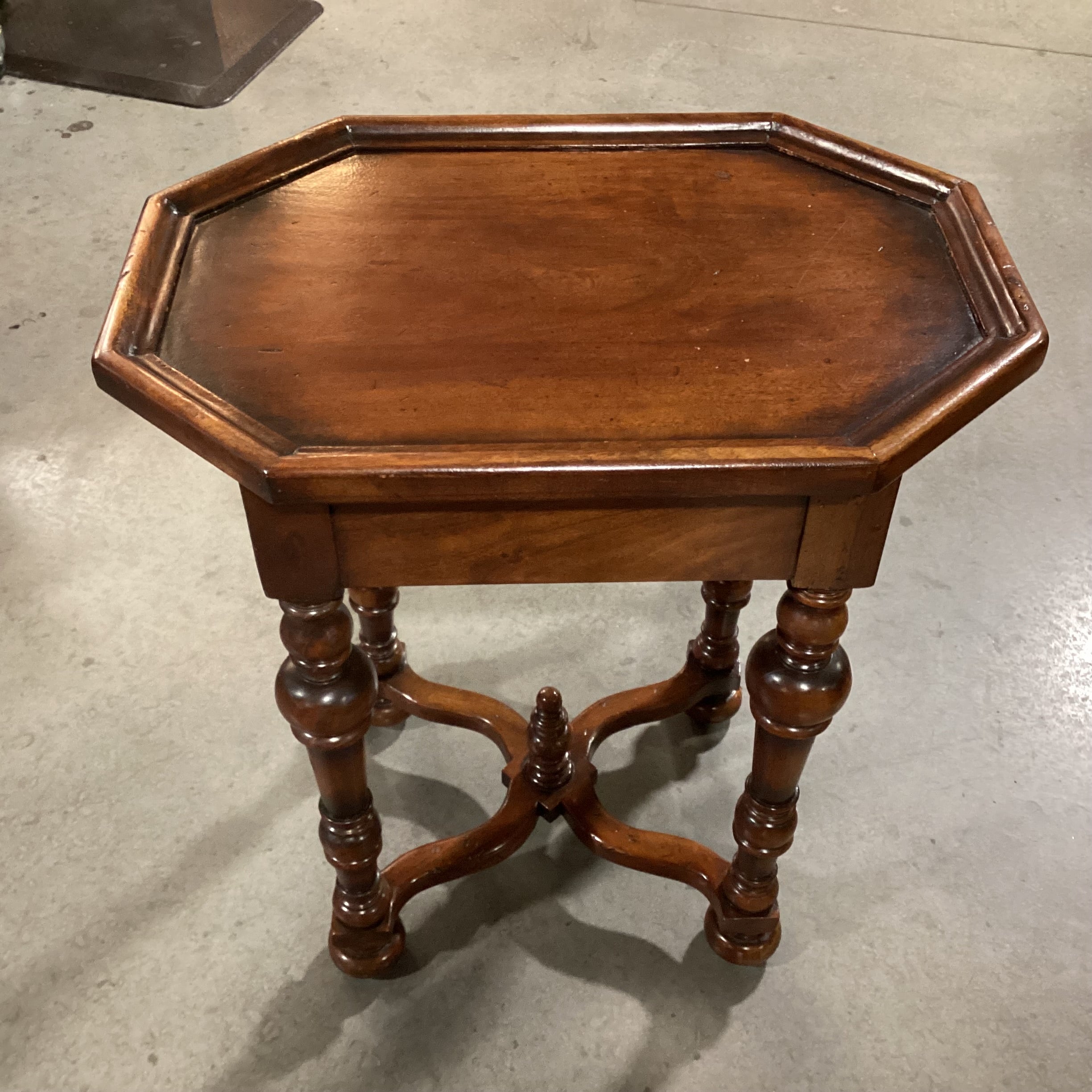 Ornate Carved Distressed Solid Wood 1 Drawer with Based Trestle Detail End Table 26"x 18"x 28.5"